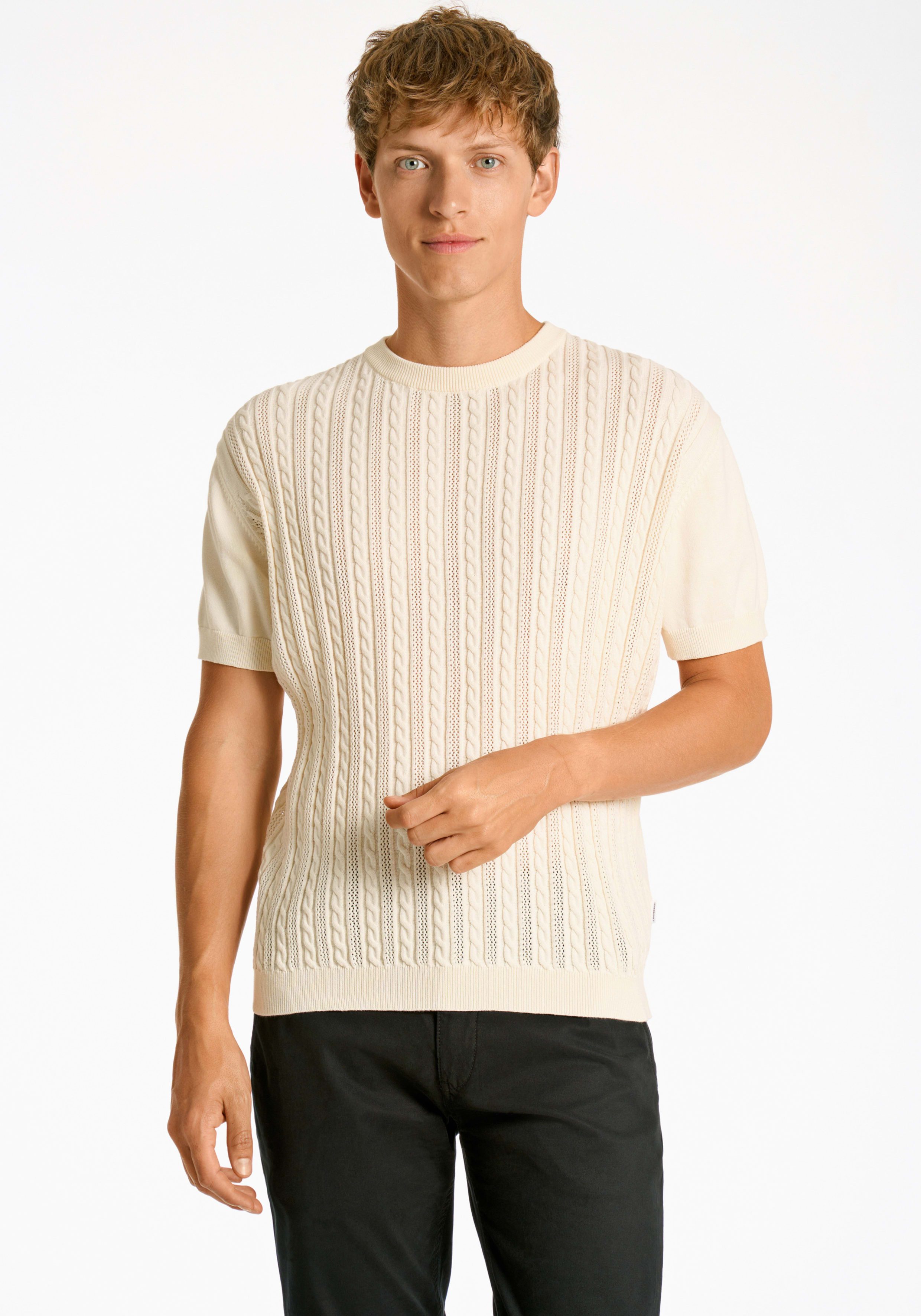 LINDBERGH Strickpullover mit Zopfmuster, kurzarm günstig online kaufen