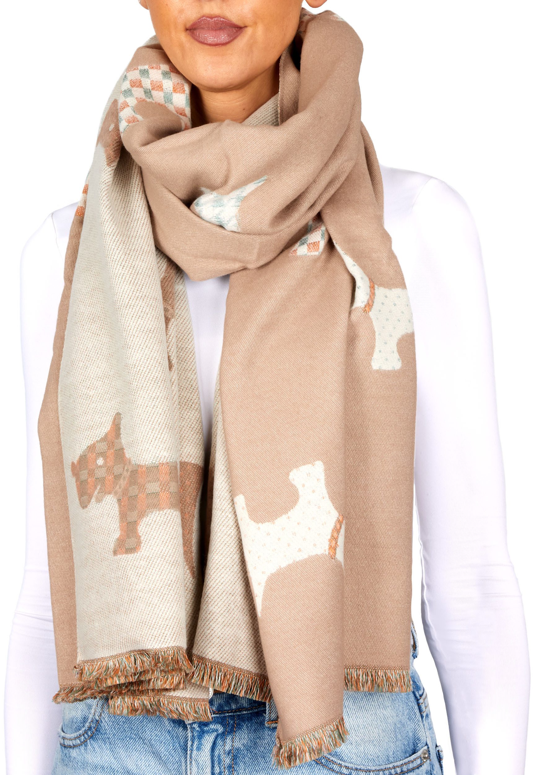 BRUBAKER Schal Cashmirillo Damen Schal mit Hunde Muster - Warm und Kuschelig, (Herbstschal Winterschal, 1-St. Weiches Kaschmir-Gefühl), Damenschal für Herbst und Winter