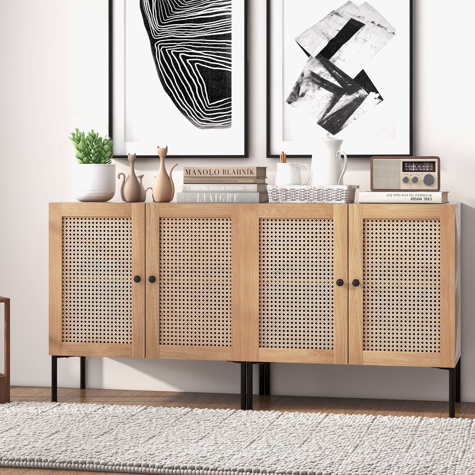 COSTWAY Küchenbuffet Sideboard mit 2 Rattantüren, günstig online kaufen