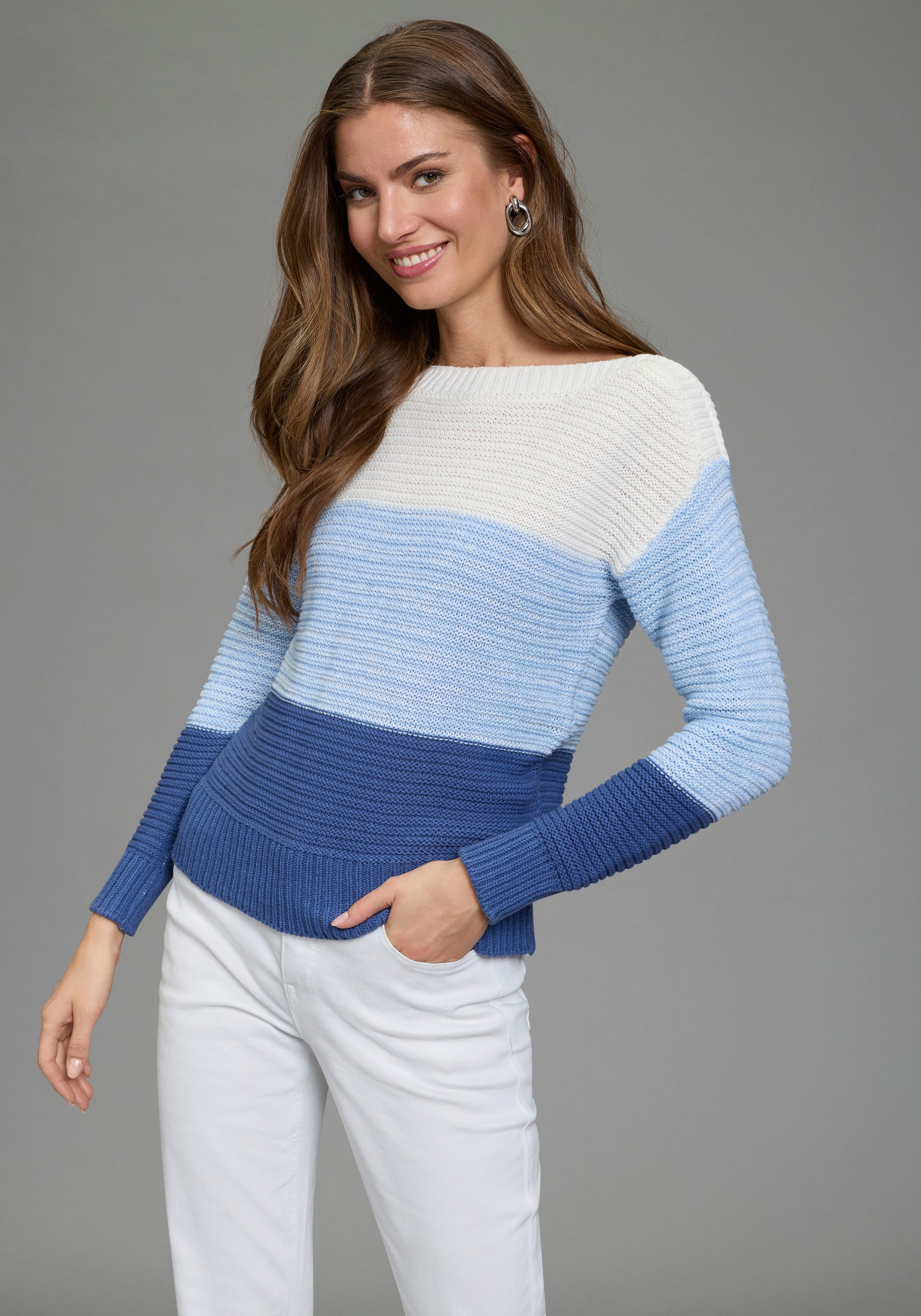 Laura Scott Streifenpullover leichter Übergangspullover mit Strukturstrick