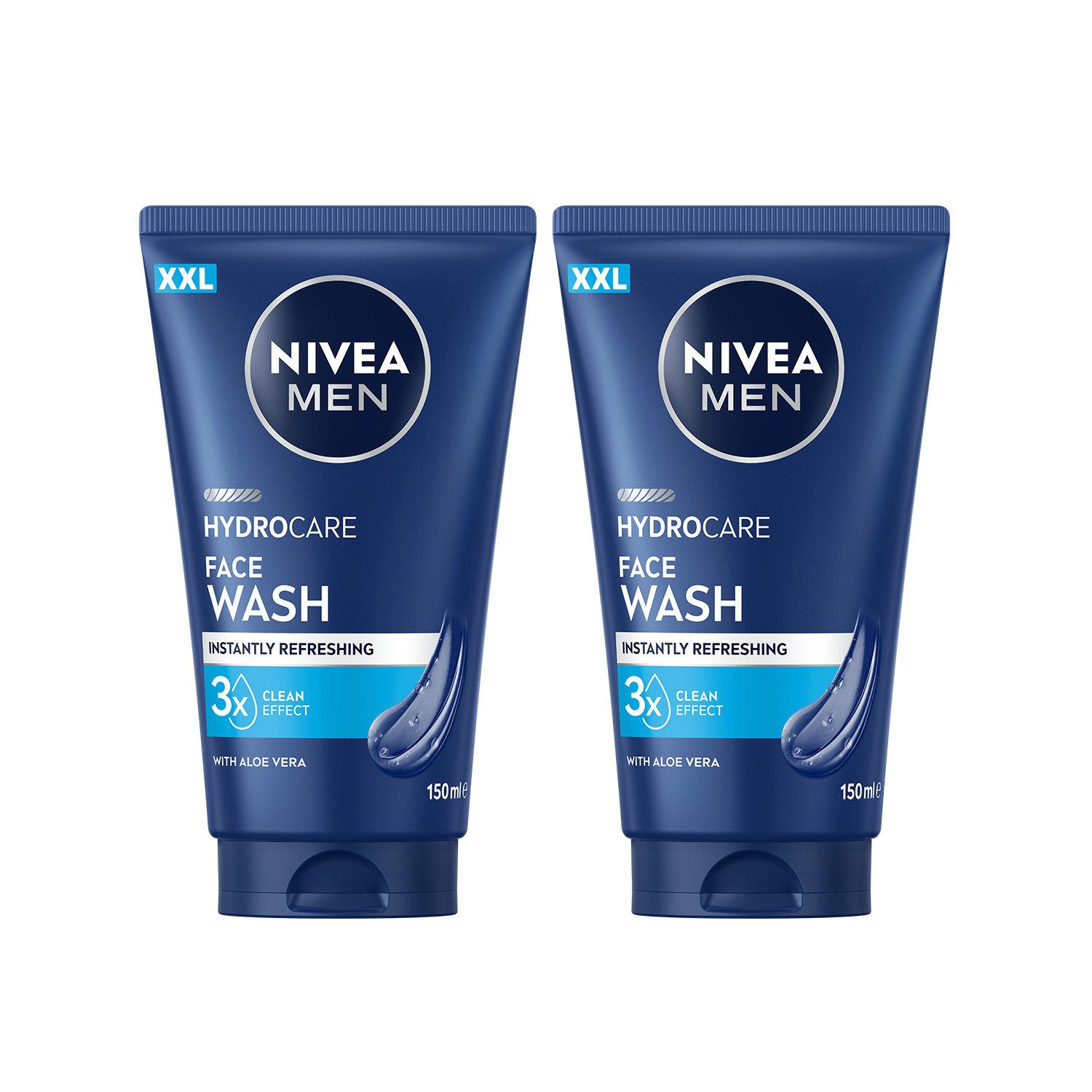 Nivea Men Duschgel HydroCare Waschgel XXL 2 x 150ml Gesichtswaschgel, 2-tlg., Gesichtsreinigung