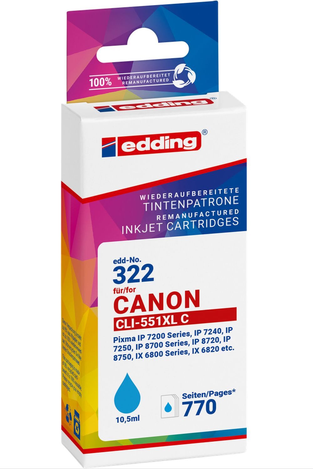 Tintenpatrone ersetzt Canon CLI-551 cyan. Nachfülltinte
