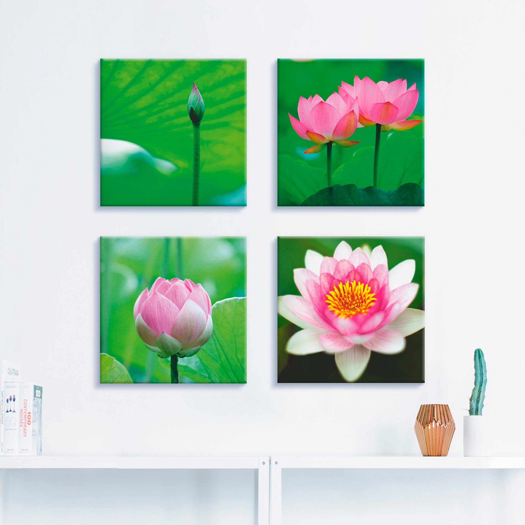 Artland Leinwandbild Lotusblumen Motive, (4 verschiedene Größen Set, Blumen 4er St)