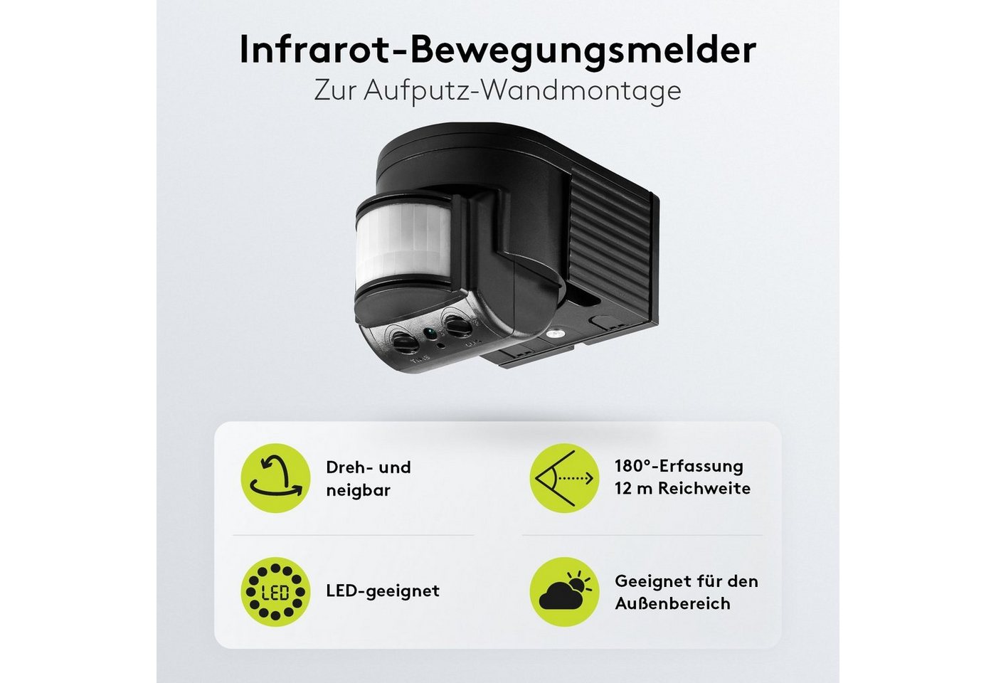 Thumbnail - Goobay Bewegungsmelder Außenbereich Infrarot Melder mit 180 Grad PIR Sensor, (300 W / Schraubklemmen), 12m Reichweite, A...