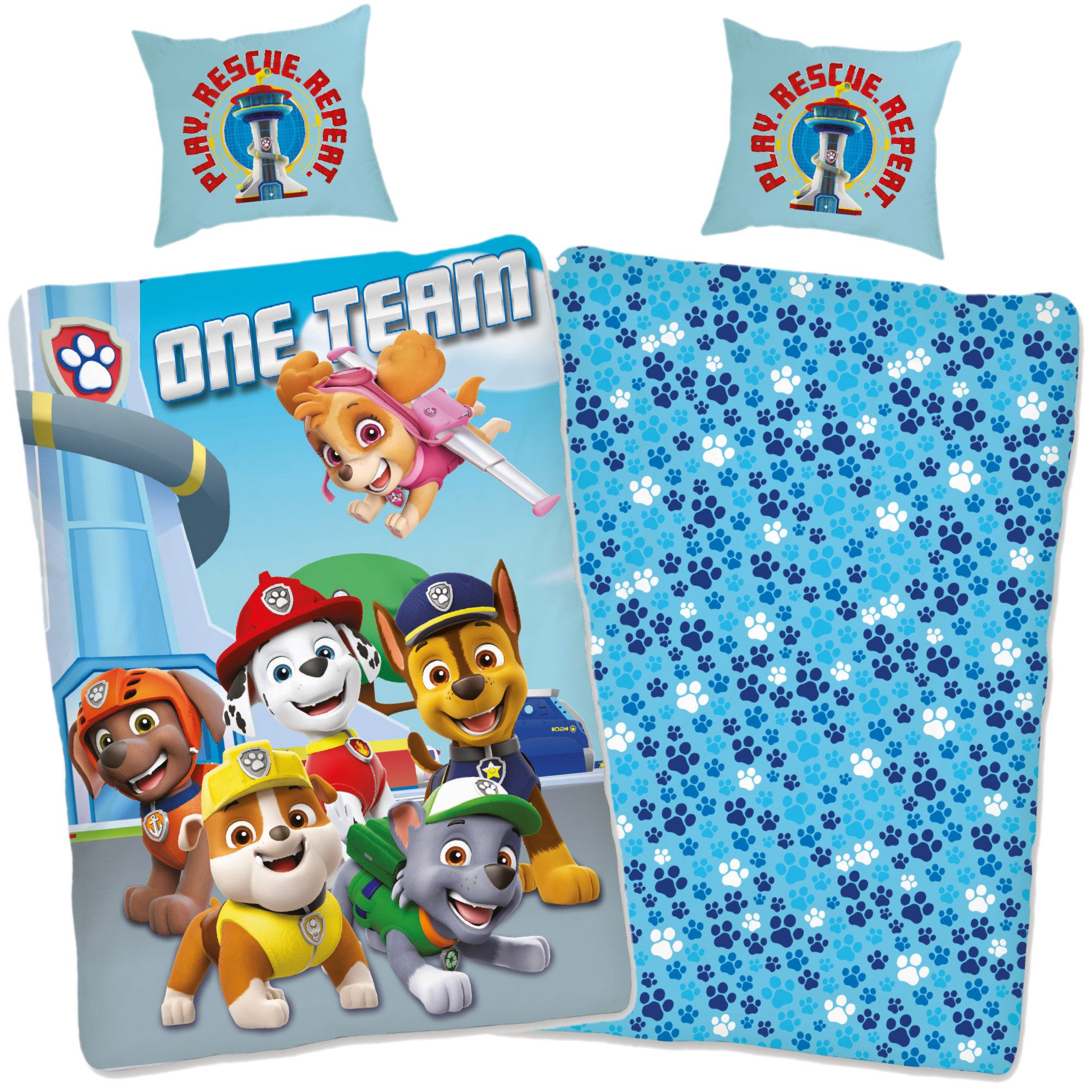BERONAGE Kinderbettwäsche Paw Patrol Play Bettwäsche Linon / Renforcé, 100% Baumwolle, 2 teilig, 135x200 + 80x80 cm