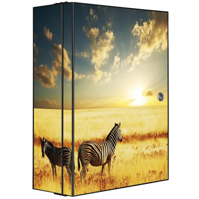banjado Medizinschrank “Stahl Zwei Zebras” (abschließbar, 3 große und 2 kleine Fächer) 35 x 46 x 15cm