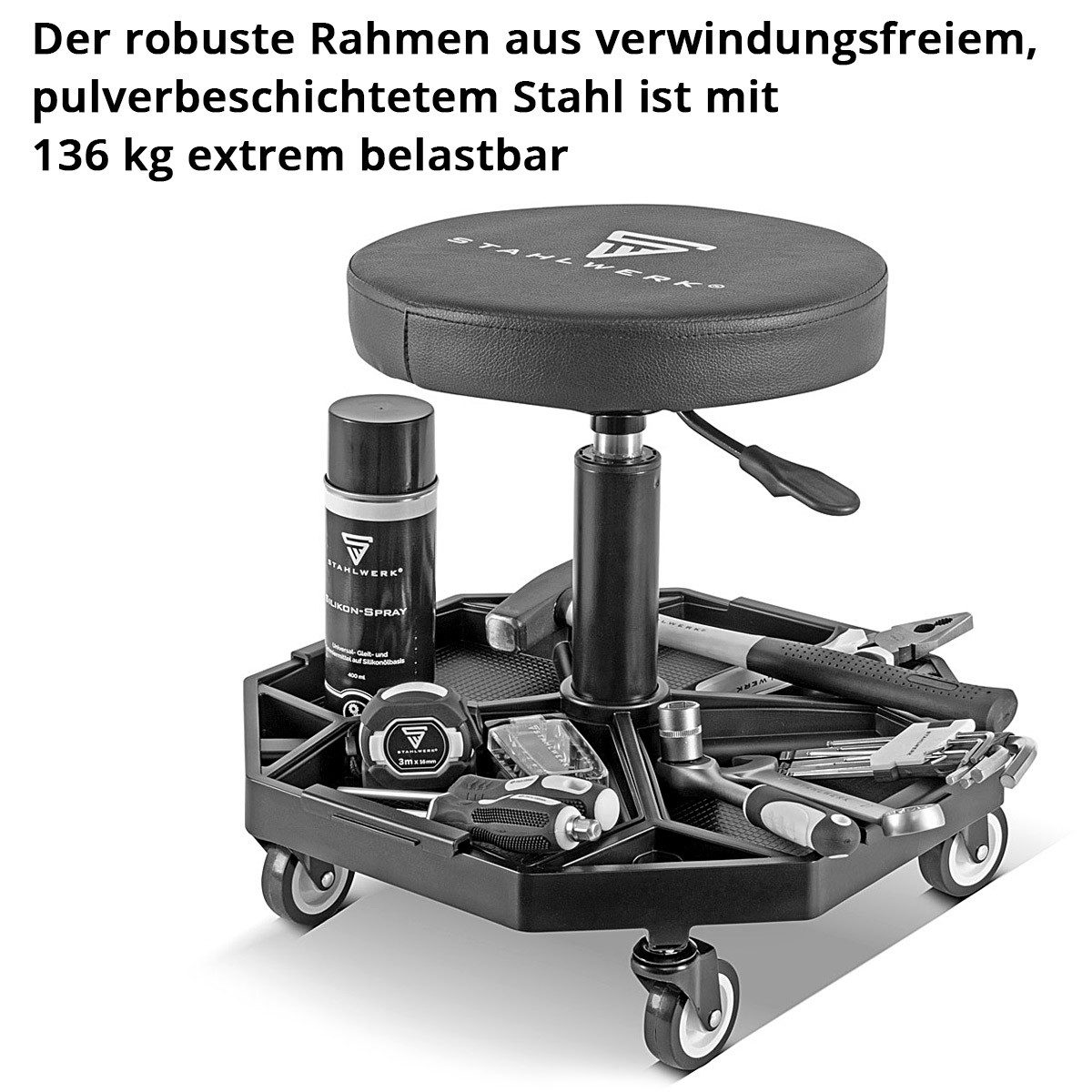 STAHLWERK Werkzeugwagen Werkstatthocker WRH-136 ST bis 136 kg belastbar höhenverstellbar, max. Traglast:136 kg, (1-tlg)