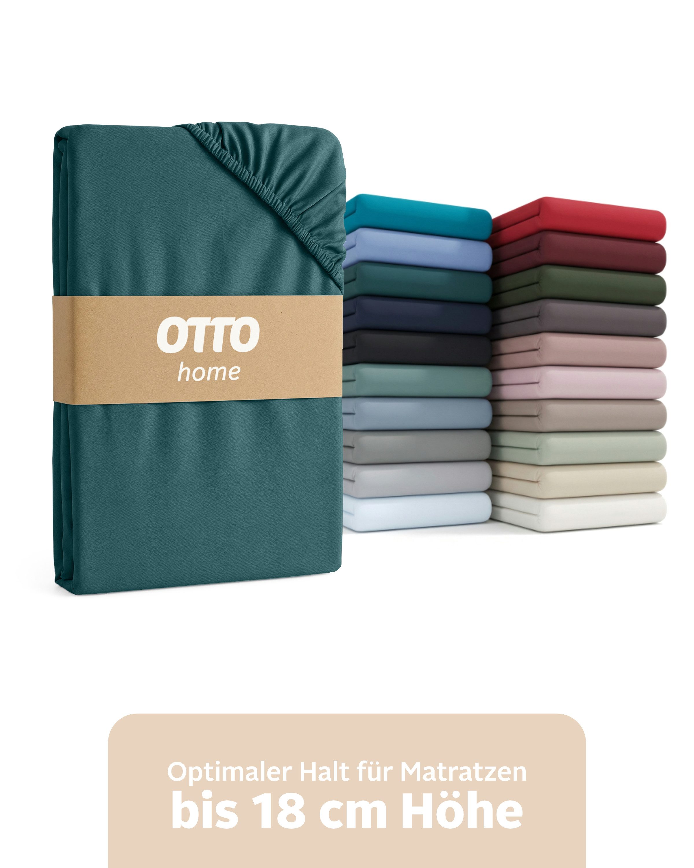 OTTO home Spannbettlaken PHYSALIS in BASIC und PREMIUM Qualität, 100% Baumwolle, Jersey (160 g/m), Gummizug: rundum, (2 Stück), für Matratzen bis 18 cm Höhe, Bettlaken, Spannbetttuch, pflegeleicht