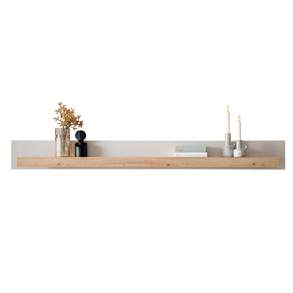 Lomadox Wohnzimmer-Set SITTEN-61, (Mega-Spar-Set, 3-St., Sideboard Wandboard Highboard inkl. Beleuchtung), Eiche mit Kaschmir Beige, inkl. Beleuchtung, Türen mit Softclose