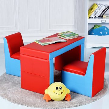 COSTWAY Kindersofa, Kindertisch mit 2 Stühlen mit Stauraum, 2 in 1 umwandelbar
