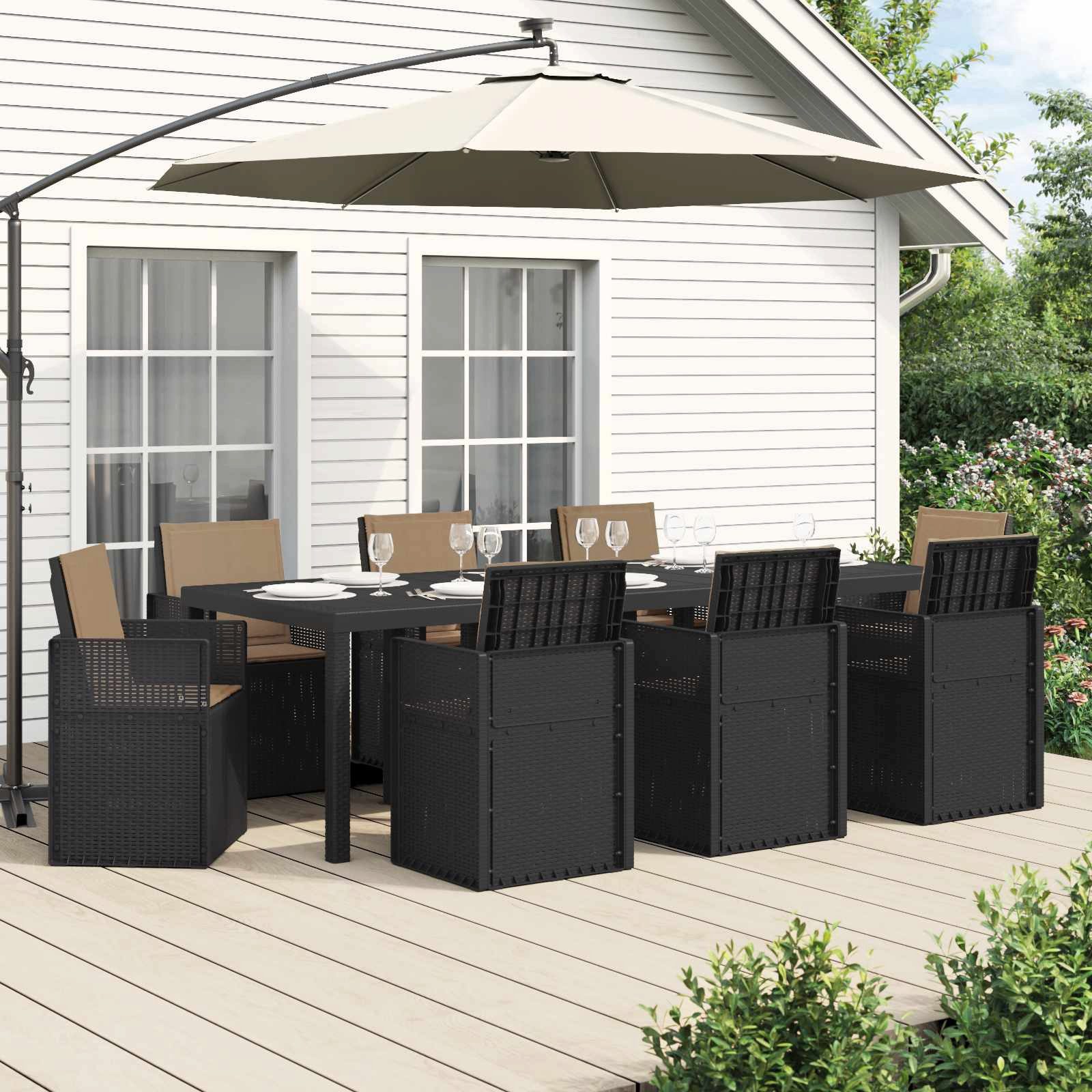 vidaXL Gartenlounge-Set Garten Essgruppe mit Kissen 9 pcs Anthrazit und Taupe PP, (9-tlg)
