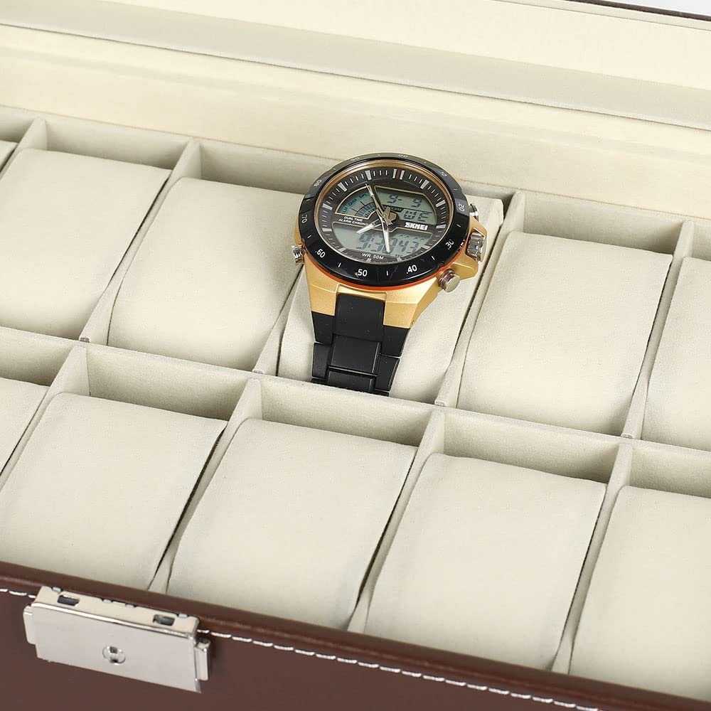 Design Schmuckbox,12 mit Uhrenkasten Uhrenetui Glasdeckel,abschließbares bare Schmuckkästchen,Uhrenbox,Doppelschicht BTTO Braun abschlie Fächer, Schmuckkassette