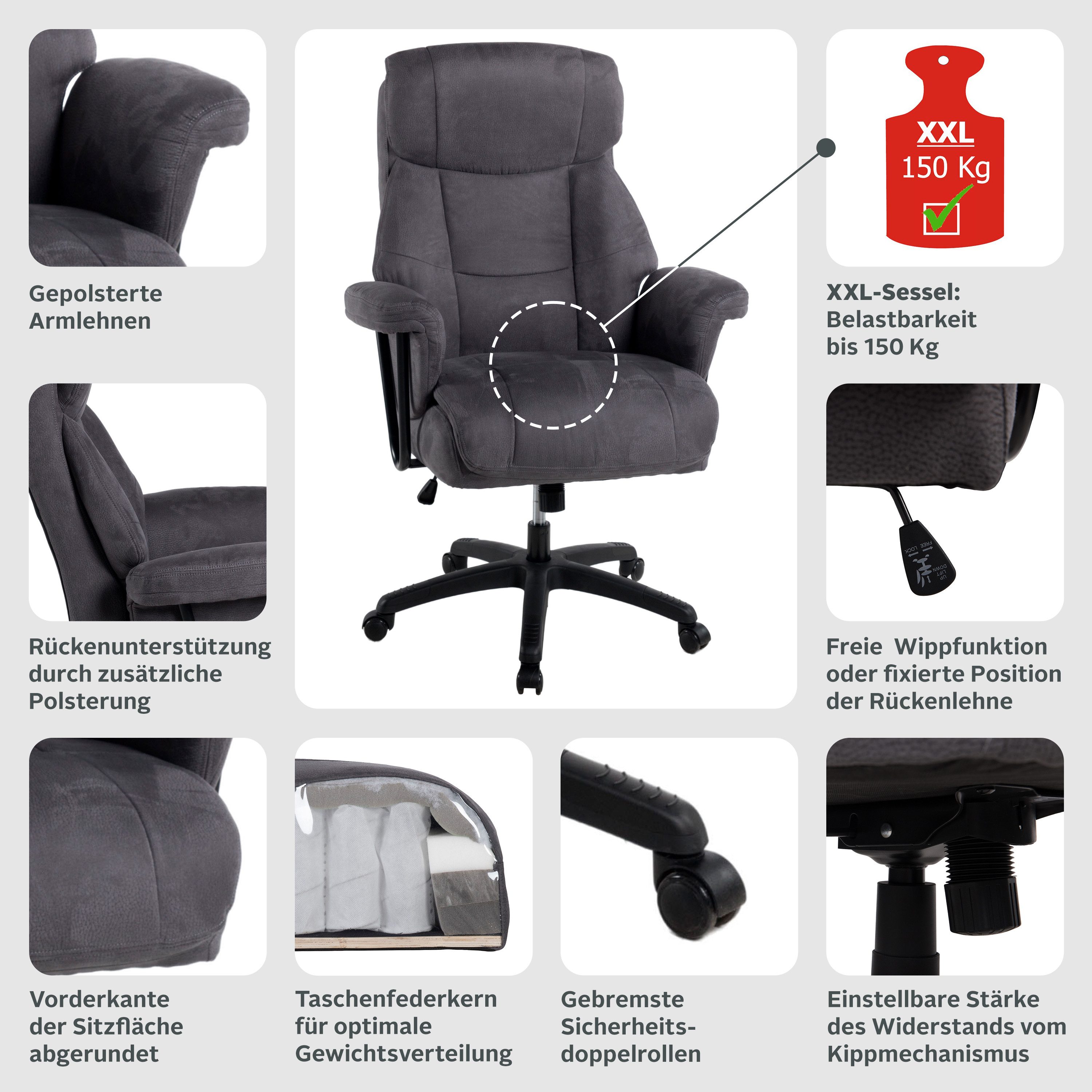 Duo Collection Chefsessel Mauro XXL, Belastbarkeit bis zu 150 kg