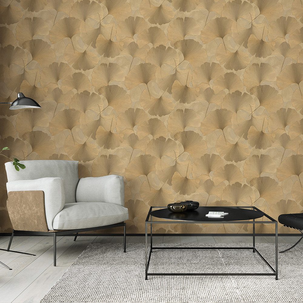Erismann Vliestapete Blätter Floral Ginkgo Aquarell Gold Metallic 10470-30