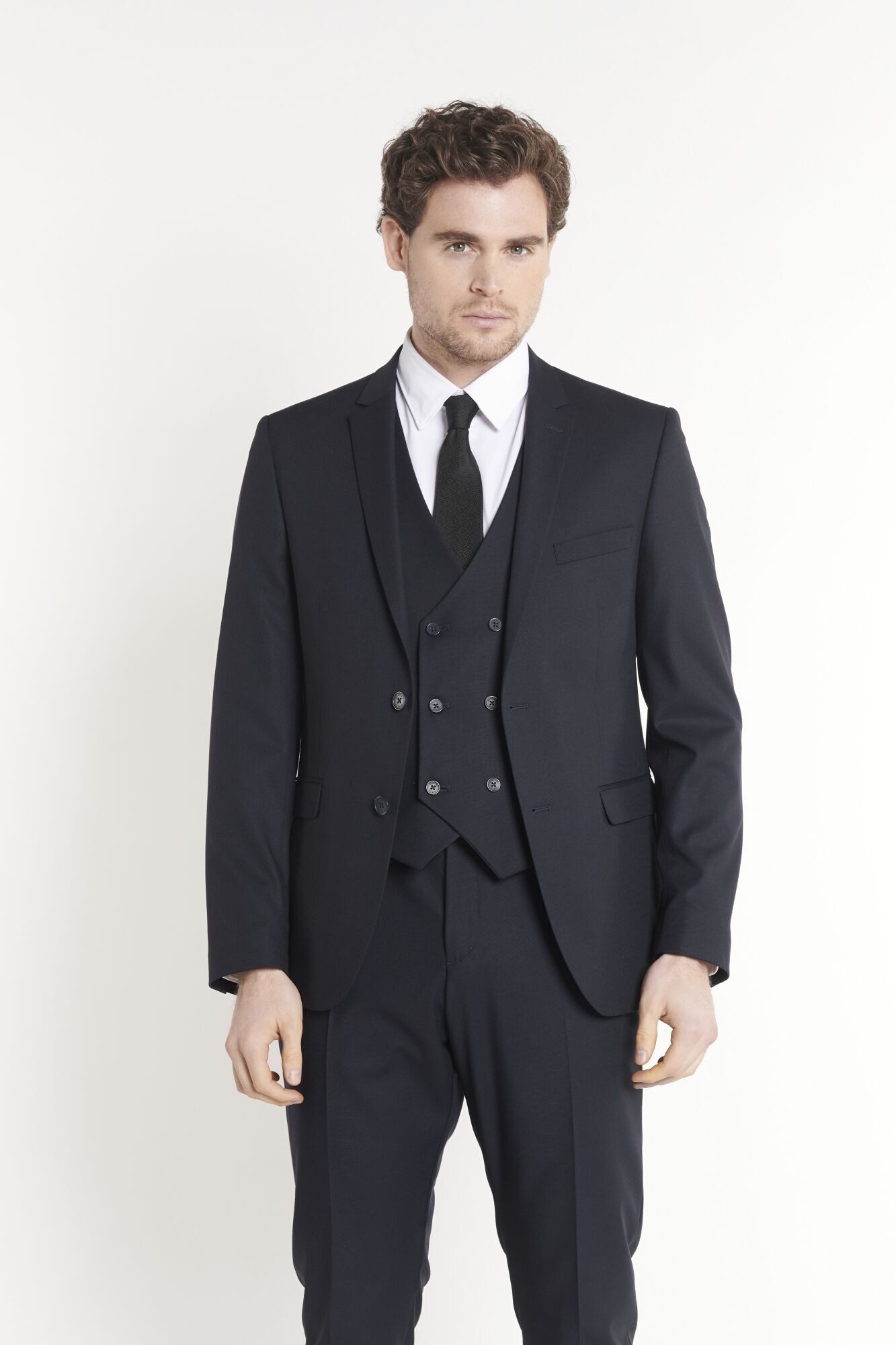 SteffenKlein Anzug (1-tlg) bestehend aus Slim Fit-Sakko, schmaler Hose und zweireihiger Weste