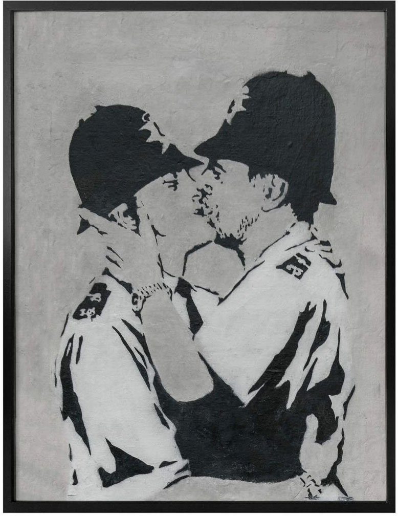 Wandposter Wandbild, Kissing (1 Policemen, Bilder Bild, St), Poster Graffiti Wall-Art Menschen Poster,