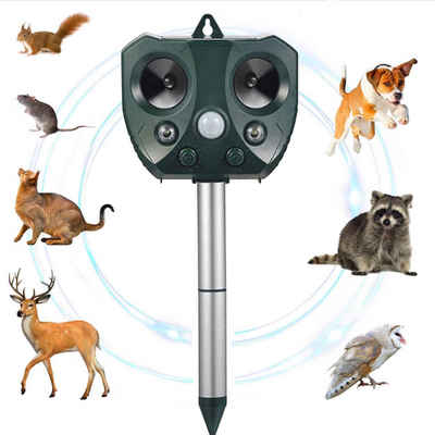 Dedom Ultraschall-Tierabwehr Solar-Tiervertreiber, LED-Blitz, Ultraschall, Infrarot-Sensor, IP66 wasserdicht für den Außenbereich, 5 Frequenzmodi
