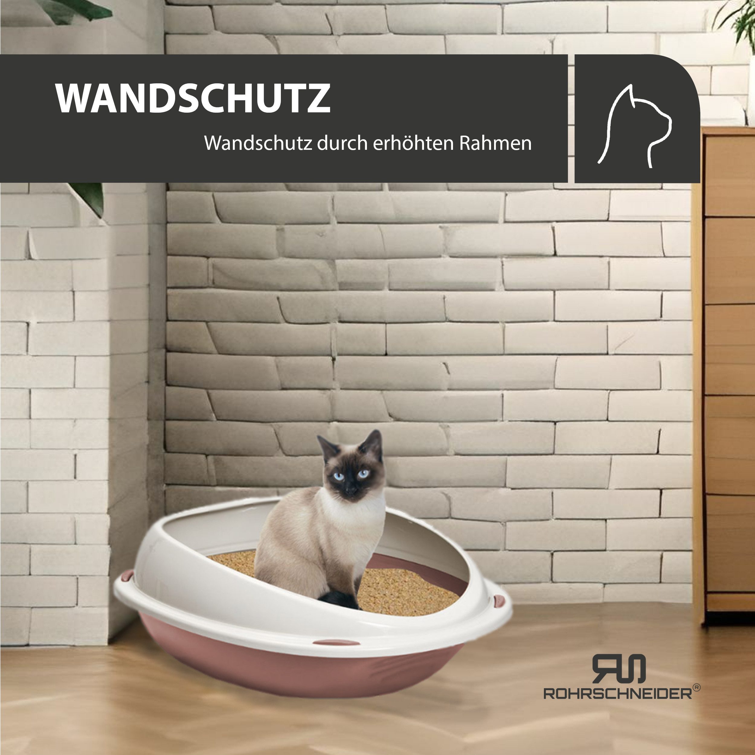 Rohrschneider Katzentoilette Katzenklo für große Katzen, hoher Rand, platzsparende Schalentoilette