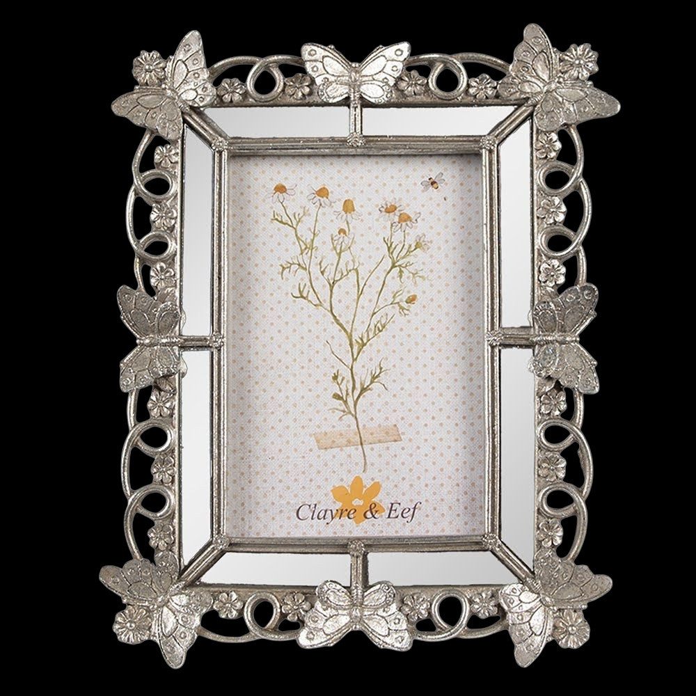 Clayre & Eef Bilderrahmen Bilderrahmen 13x18 cm silber Schmetterling mit Glas