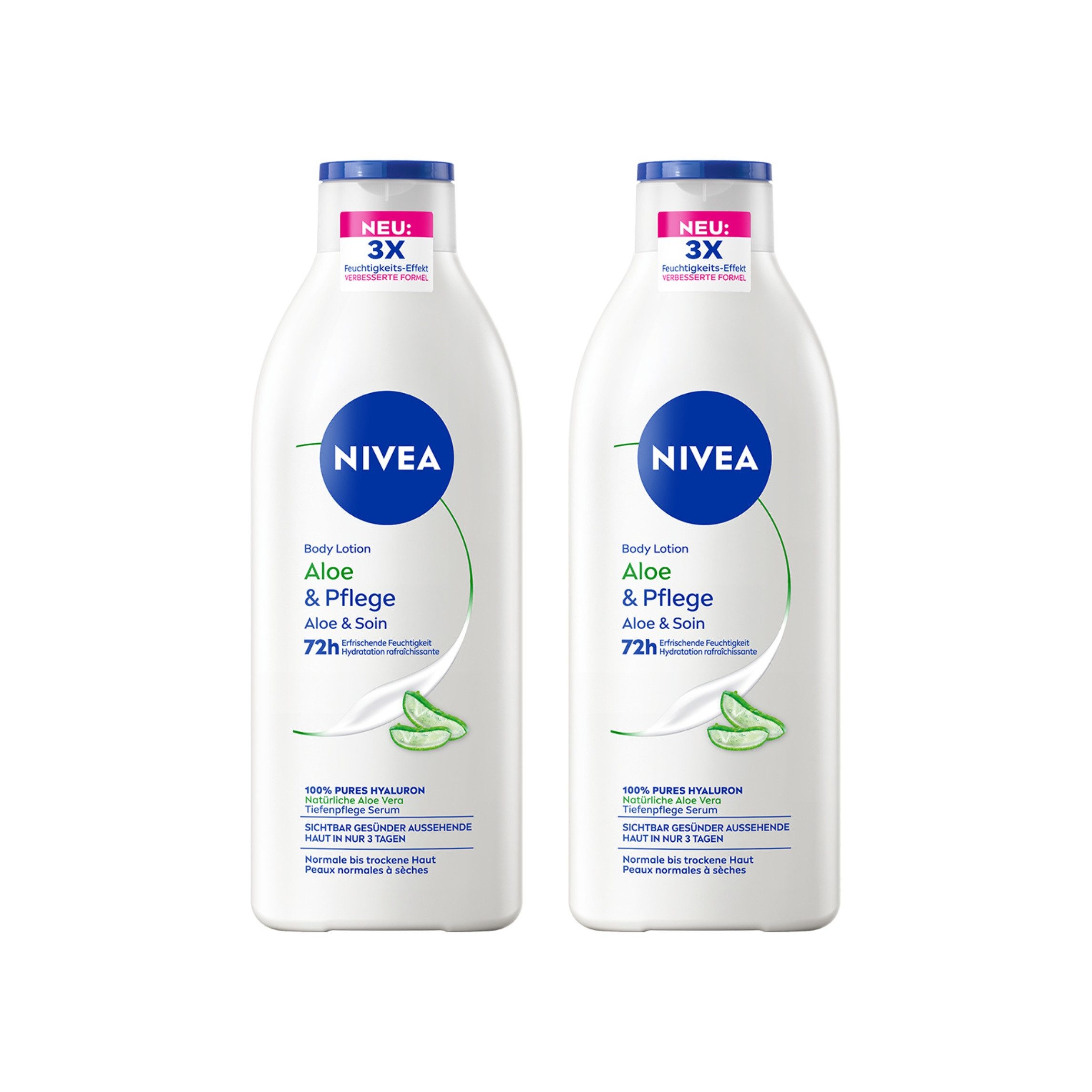Nivea Bodylotion Aloe 2x400ml 72h Feuchtigkeit Pures Hyaluron Aloe Vera, 2-tlg., Leichte, nicht-fettende & schnell einziehende Formel