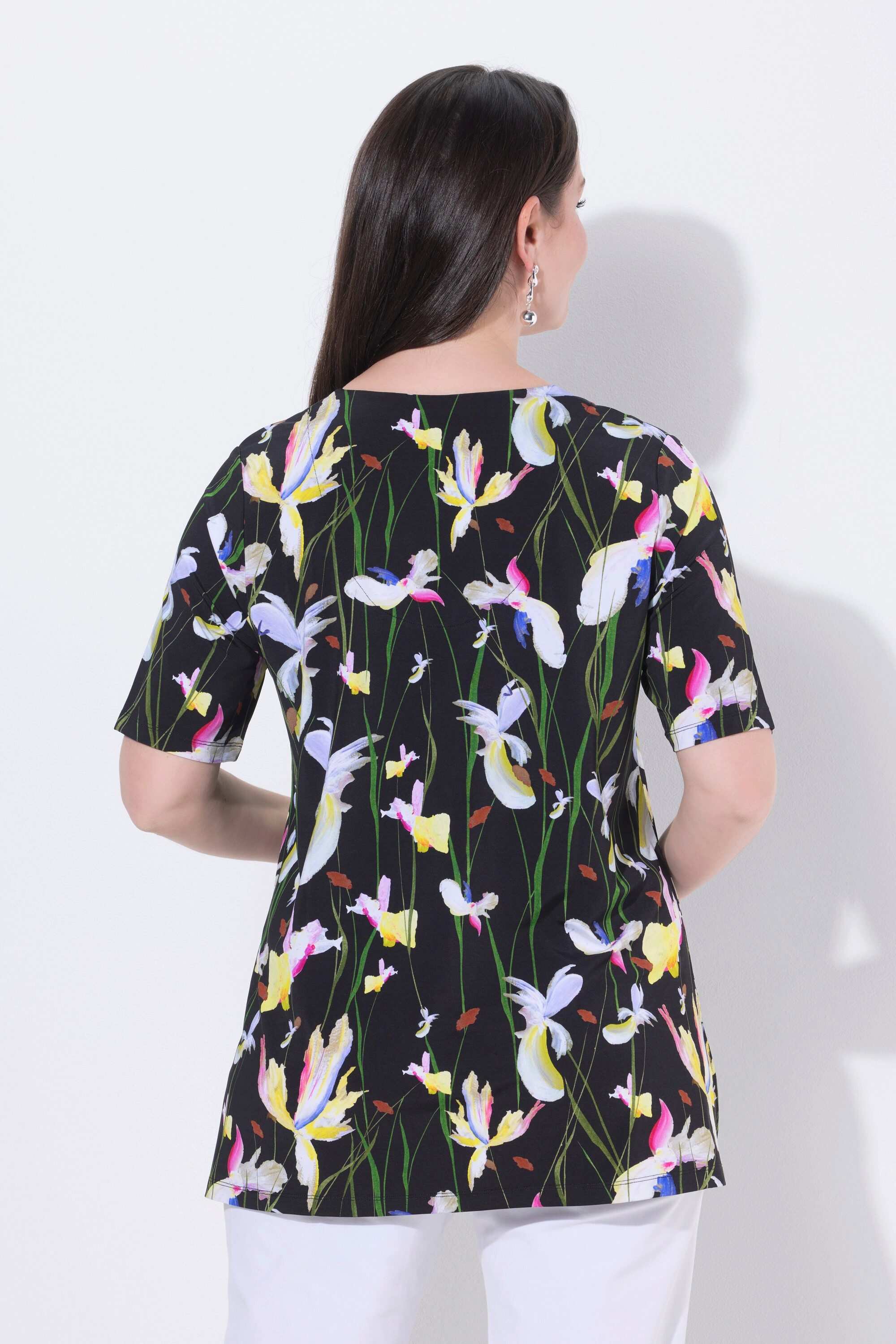 Ulla Popken T-Shirt Slinky-Shirt A-Linie Zierfalte V-Ausschnitt