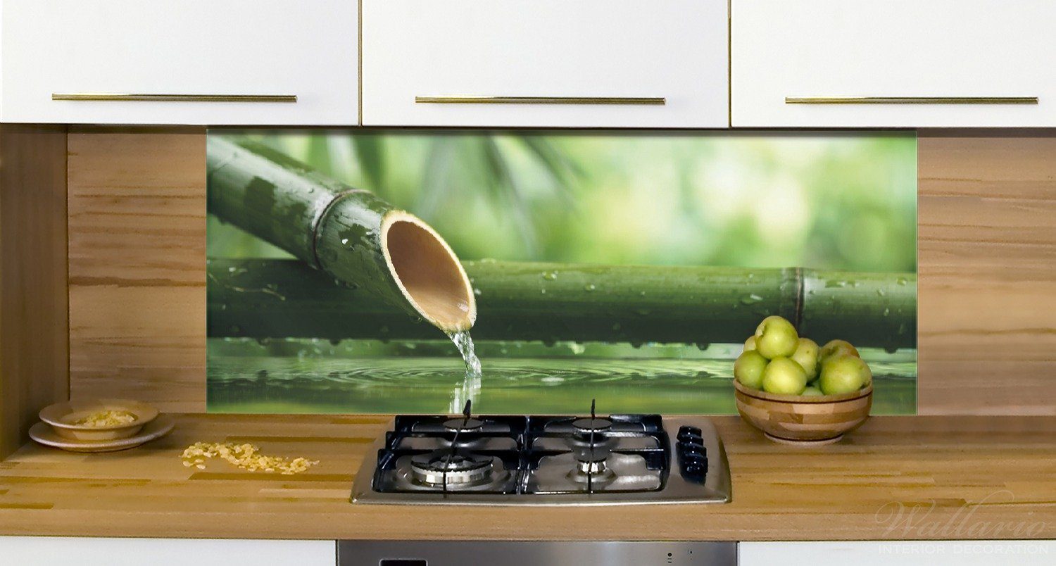 Wasser, Bambusquelle Wallario (1-tlg) Bambusrohr mit Küchenrückwand