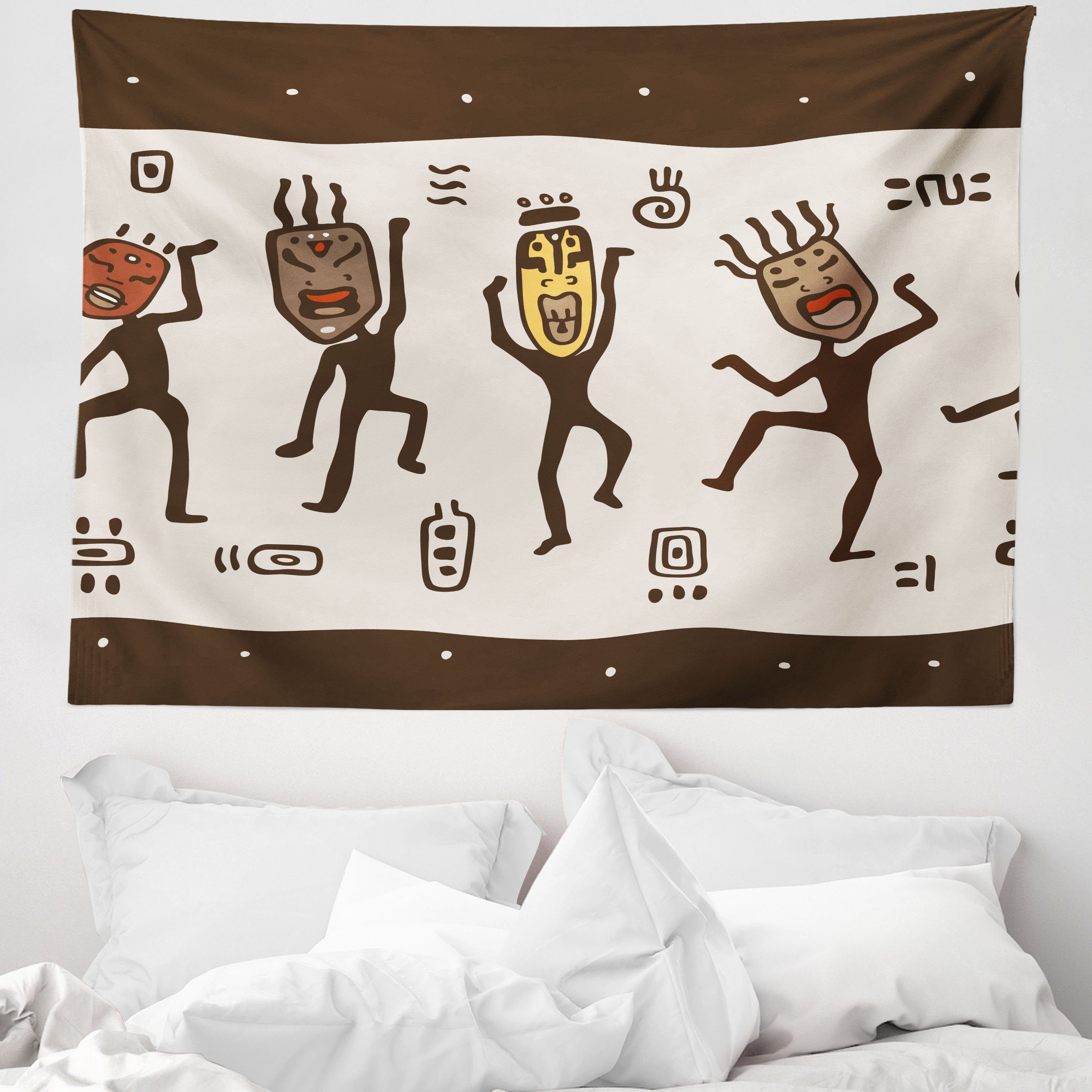 Wandteppich aus Weiches Mikrofaser Stoff Für das Wohn und Schlafzimmer, Abakuhaus, rechteckig, Stamm Cartoon Primitive Ureinwohner
