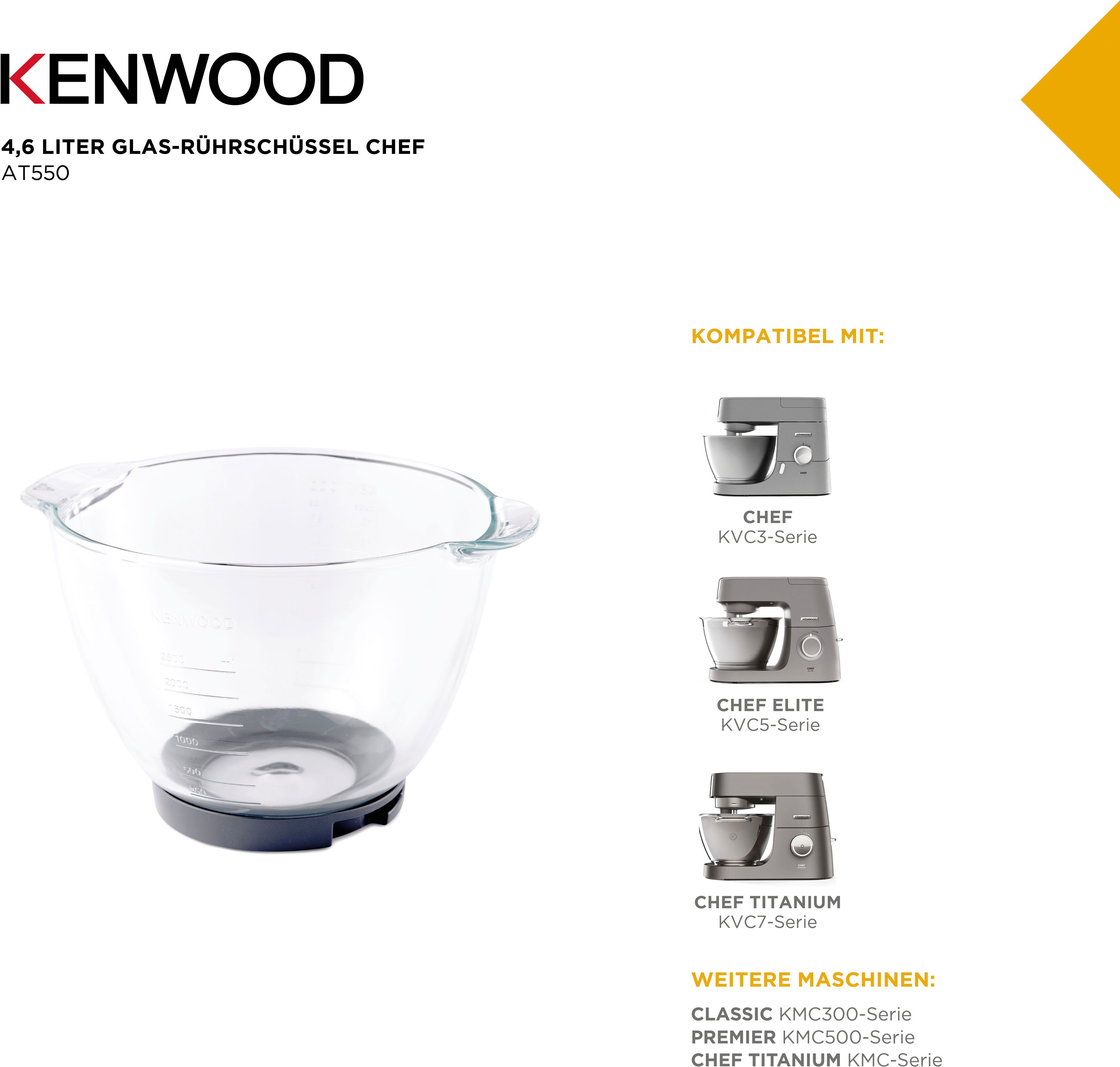 KENWOOD Titanium Chef KVC5-Serie, KVC7-Serie mit: Glas-Rührschüssel Elite Glas, AT550, Küchenmaschinenschüssel KVC3-Serie, Kompatibel