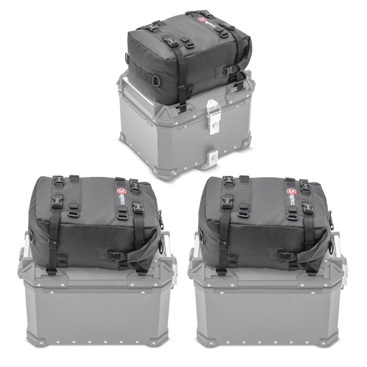 Reisetasche Set 3x Zusatztasche für Alukoffer / Aluminium Seitenkoffer und Topcase