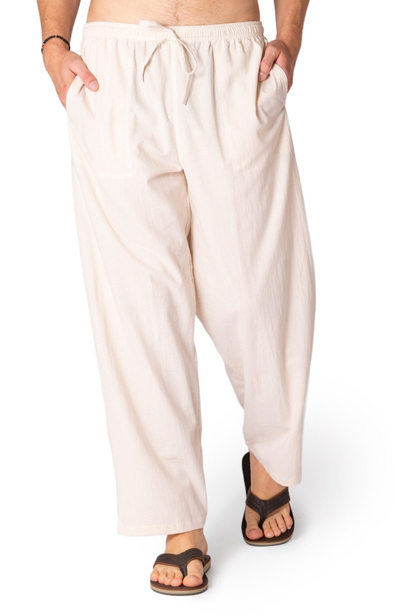 PANASIAM Stoffhose Sommerhose Herren 100% Baumwolle - leichte Freizeithose - Loose Fit Schlupfhose blickdicht & atmungsaktiv, mit Gummibund & Taschen, Yoga