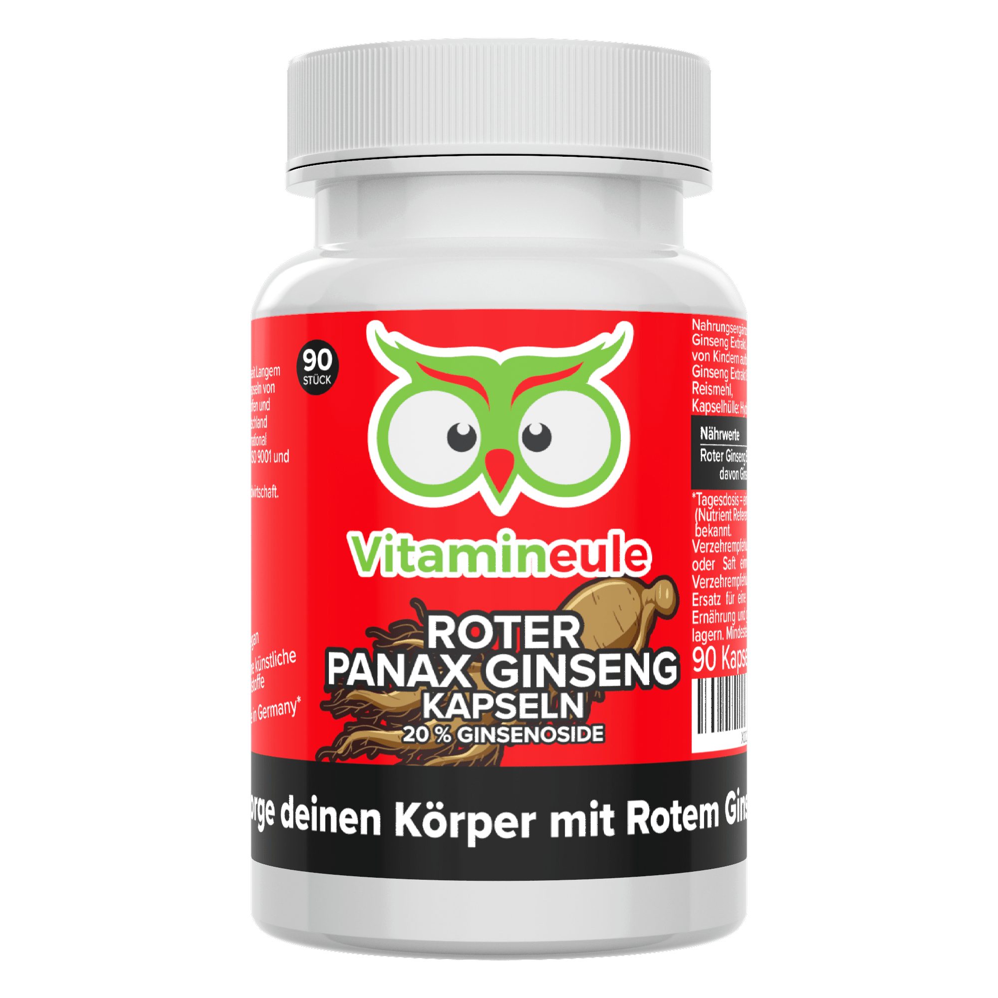 Vitamineule Roter Ginseng Kapseln - 600 mg 8:1 Extrakt - 90 Kapseln