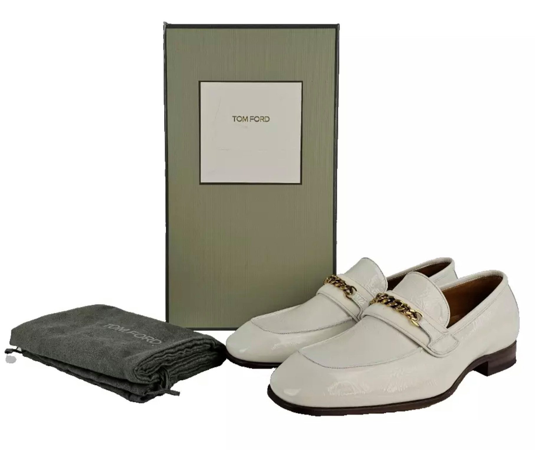 Tom Ford BAILEY Chain Loafer Slipper in Off-White Loafer Goldfarbene Kettenverzierung auf Samteinsatz