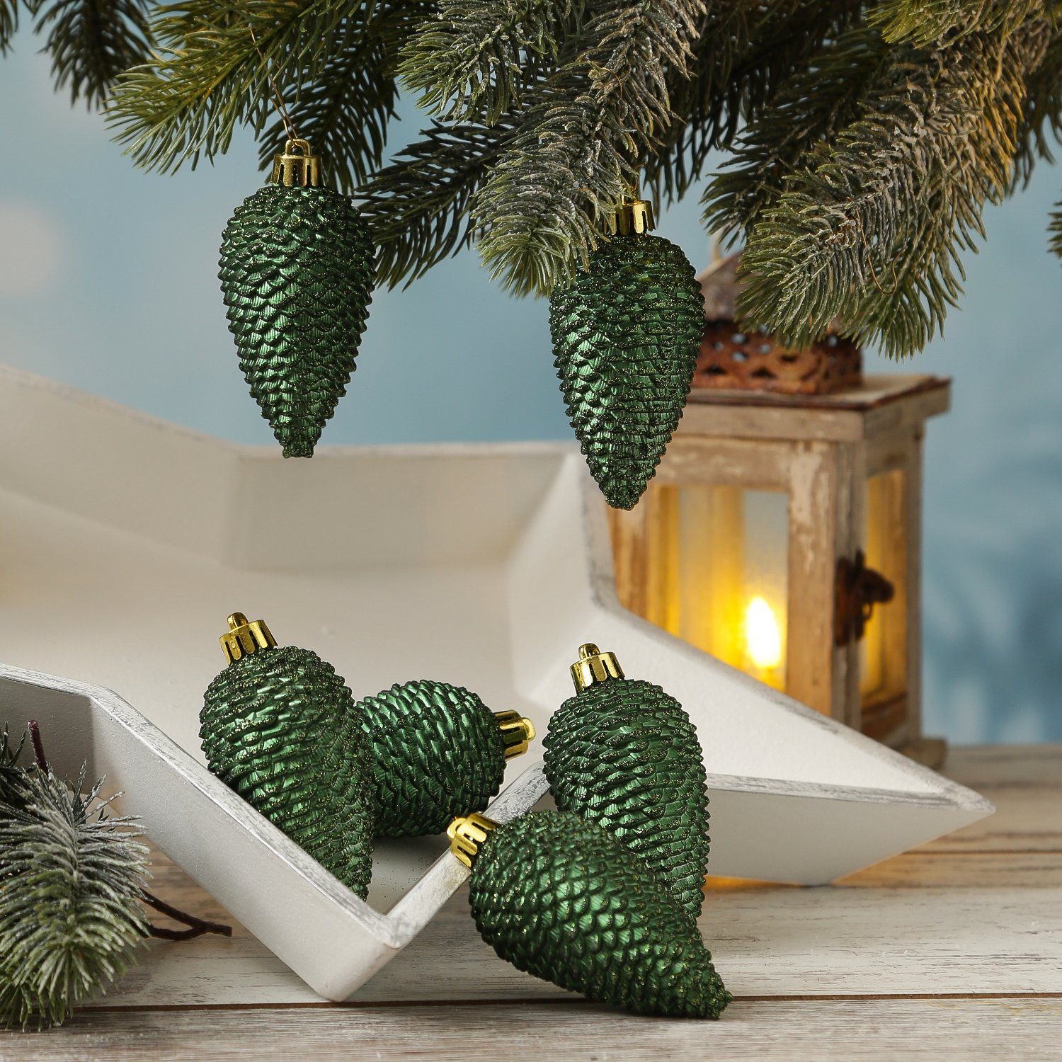 MARELIDA Christbaumschmuck Weihnachtsbaumschmuck Tannenzapfen bruchfest glitzernd H: 8cm 6St