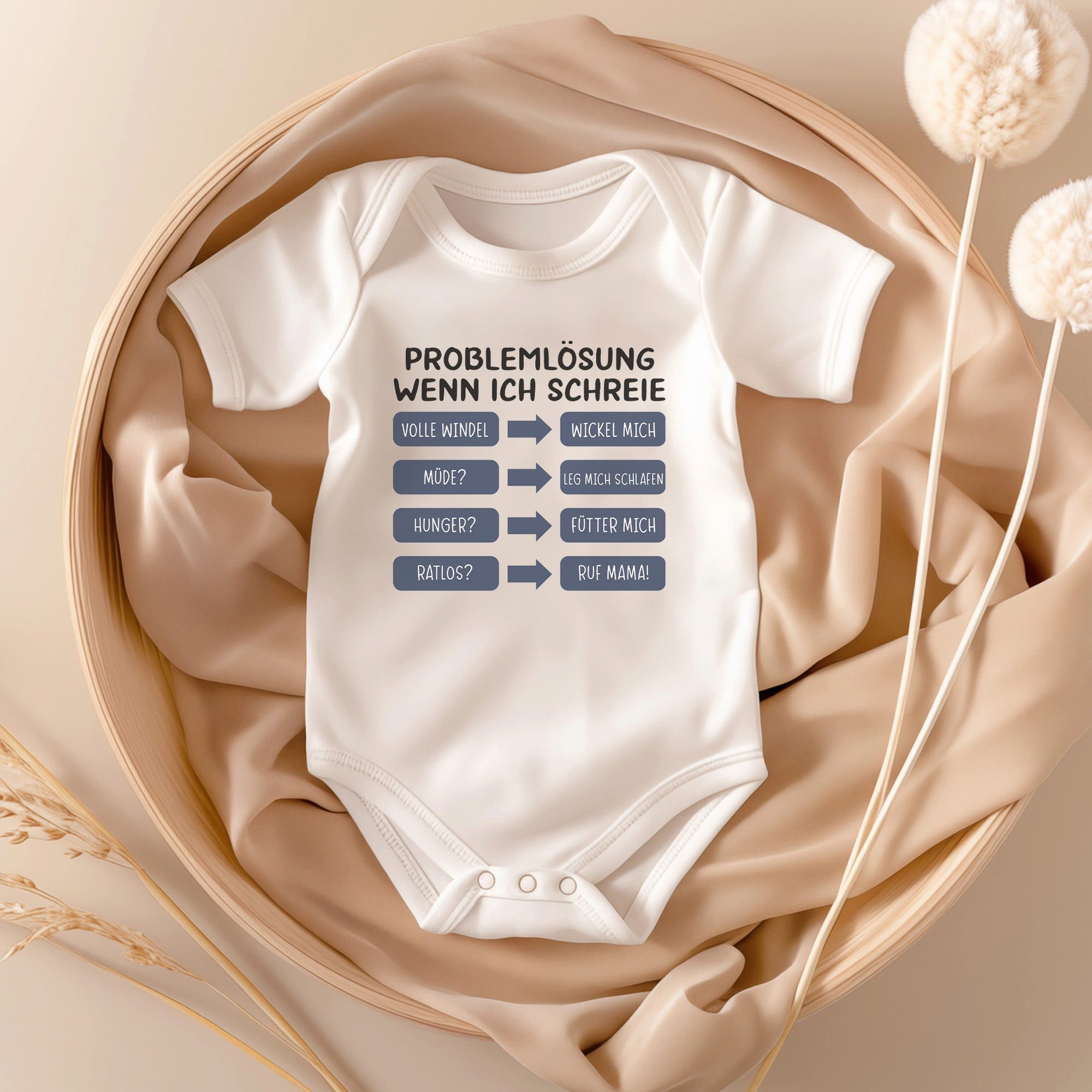 22Feels Kurzarmbody Bio Jungen Babybody Weiß Problemlösung Spruch (Blau) Geschenk Taufe BIO-Baumwolle - In Deutschland Bedruckt - Niedlicher Print