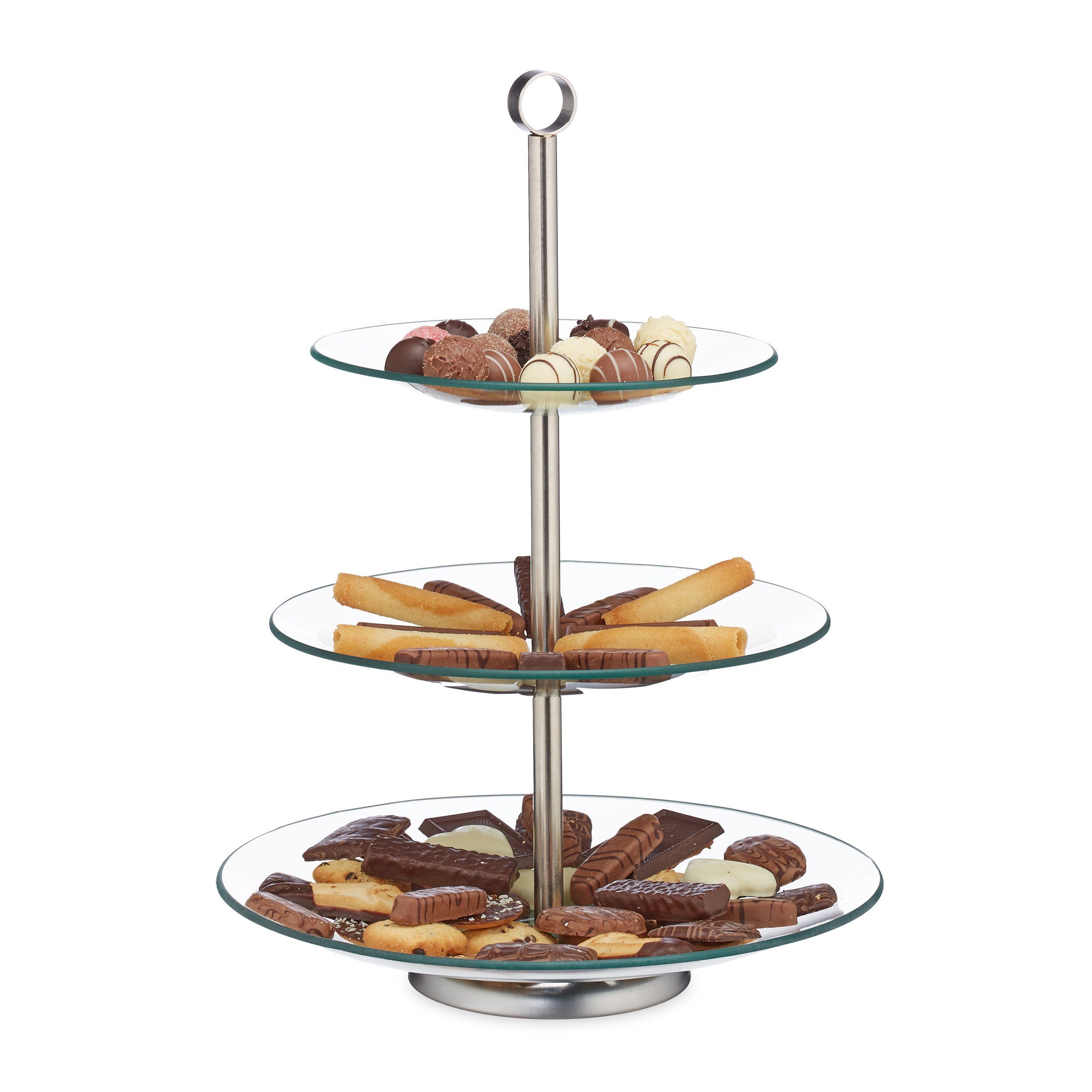 relaxdays Etagere Runde Etagere 3-stufig, Glas