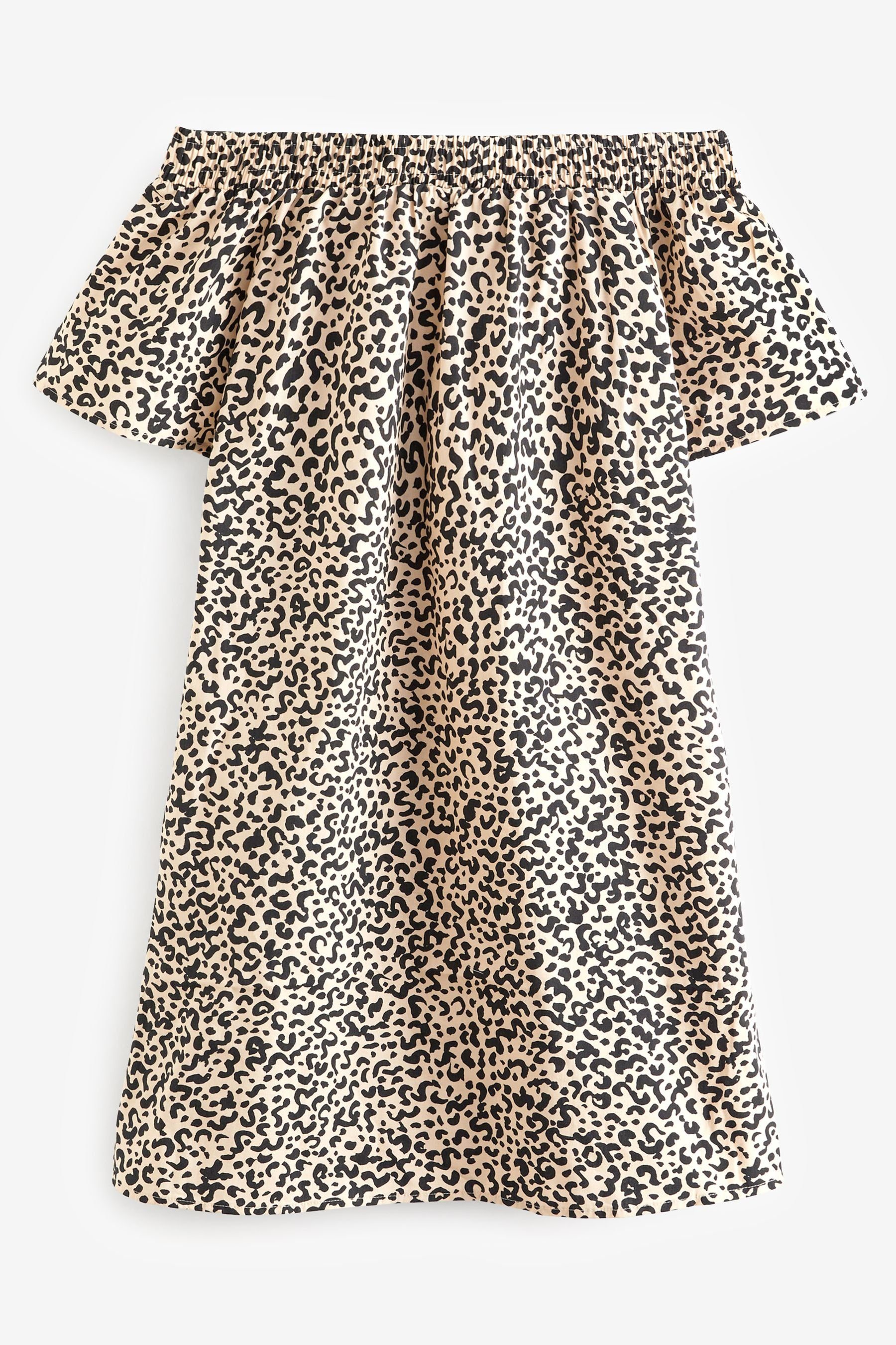 Sommerkleid Black/Ecru Cream Leopard Next schulterfreies Kleid (1-tlg) Kurzes