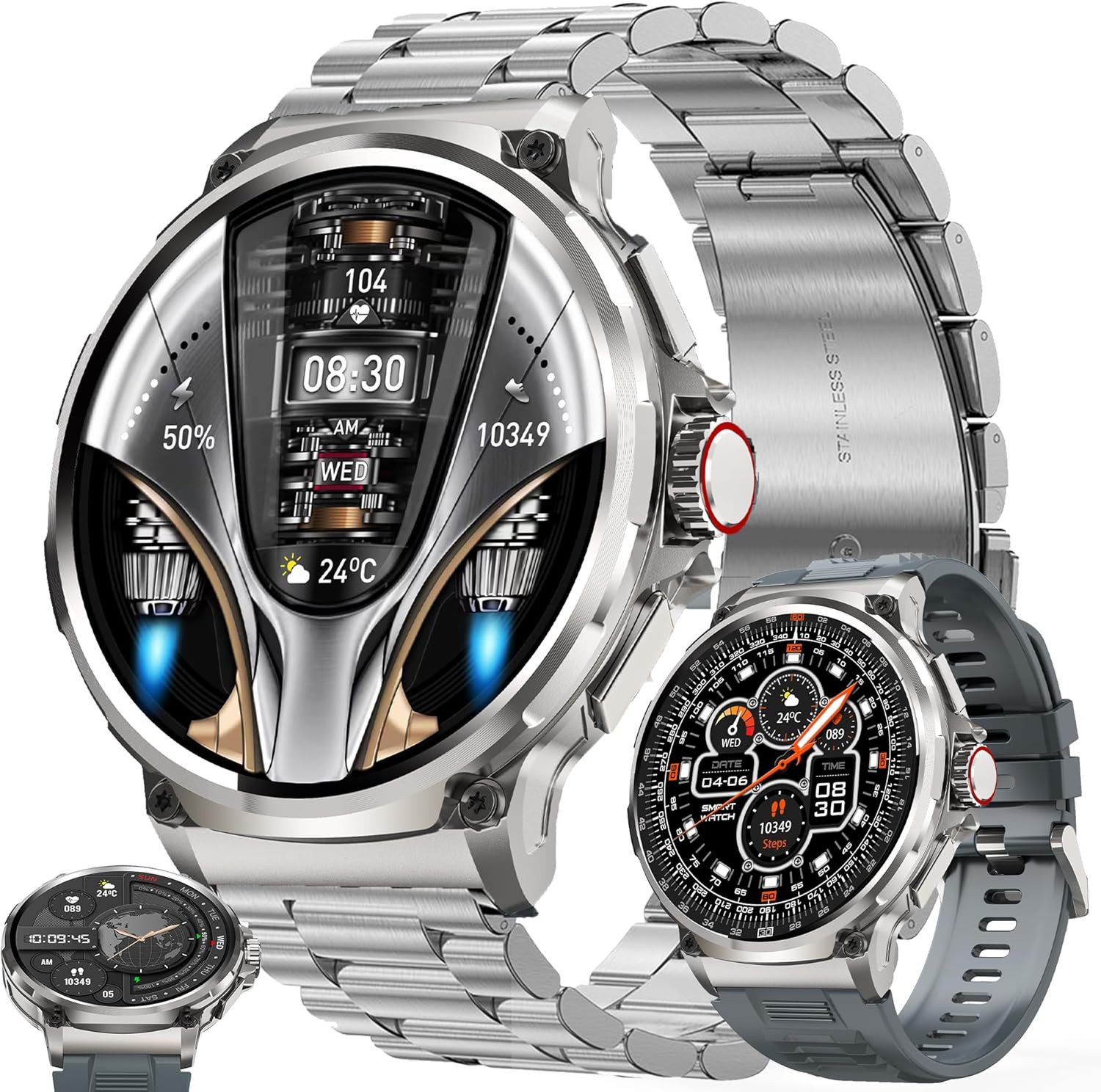 ZPIMY V69 Smartwatch (4,7 cm, android ios), Smartwatch mit 1.85 Zoll AMOLED Display und 710 mAh Akku