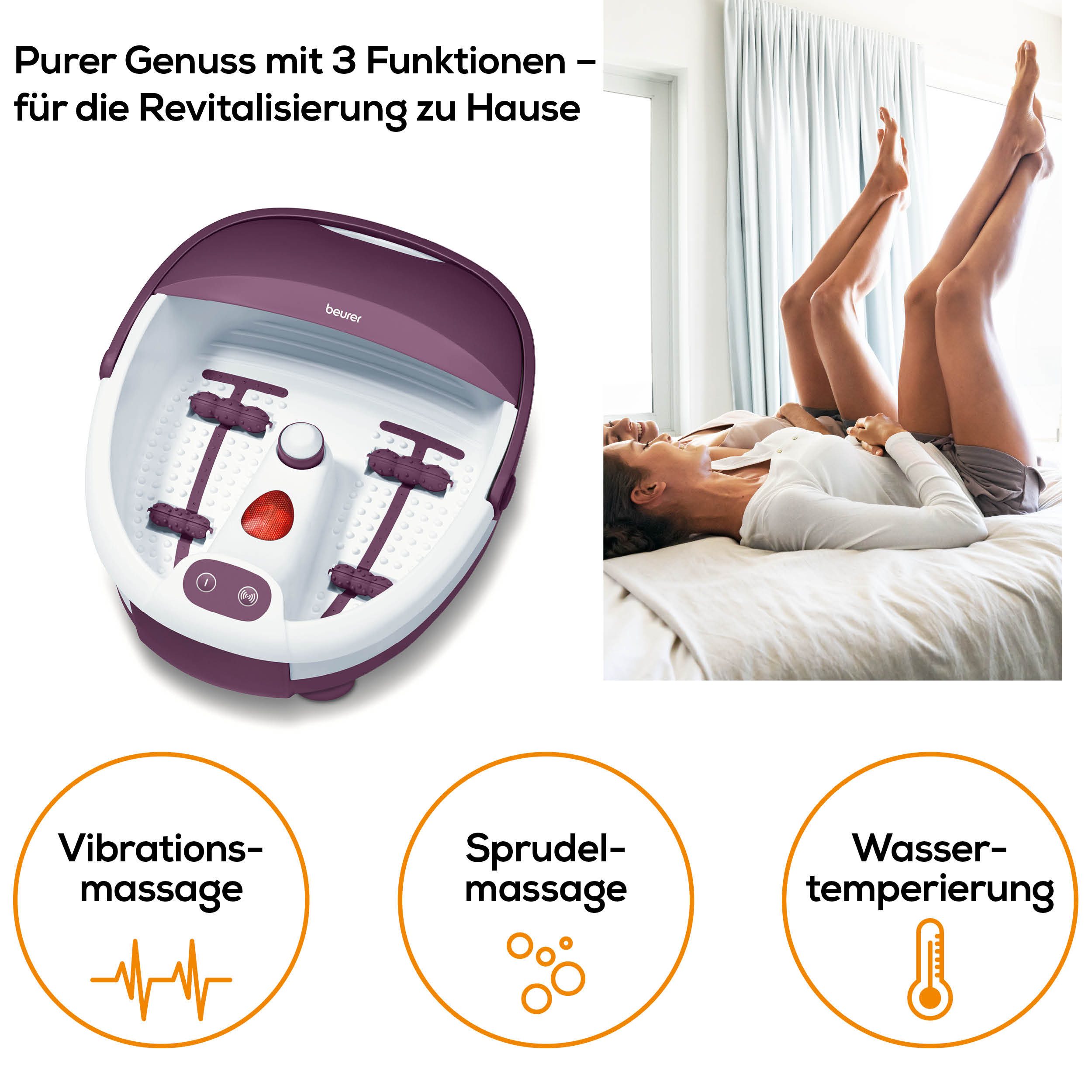 BEURER Fußbad FB 21 mit Vibrations- und Sprudelmassagen für Fußwellness zuhause, Mit praktischem Tragegriff und zuschaltbarer Wärmefunktion