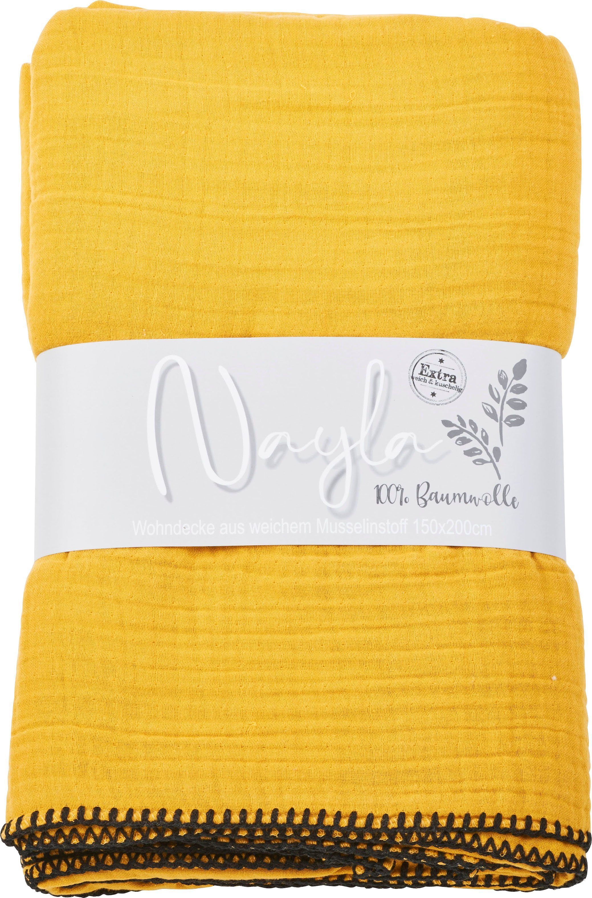 Wohndecke Nayla, done.®, geketteltem Zierstich, Baumwolle, unifarben