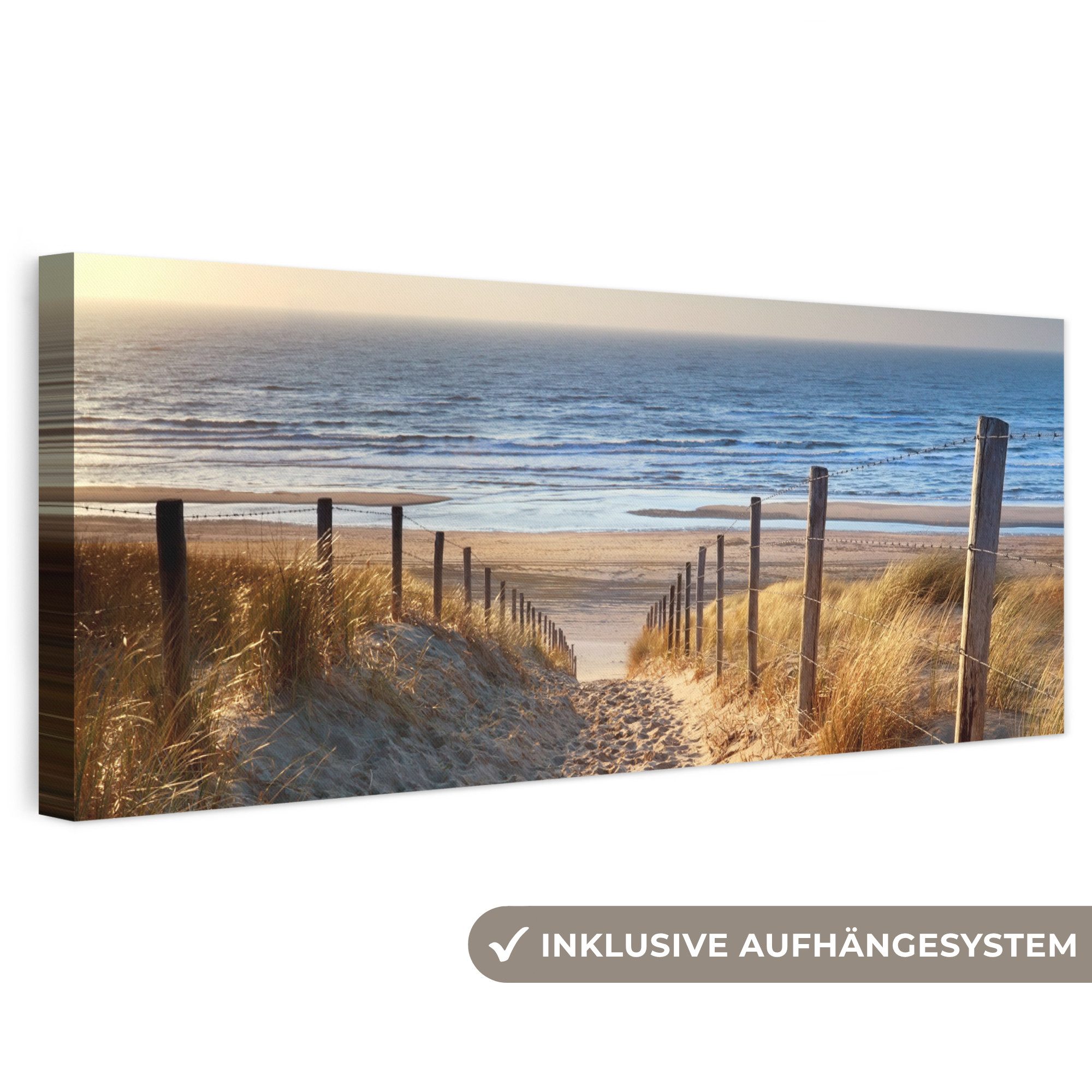 OneMillionCanvasses® Leinwandbild Panorama Strand - Meer - Niederlande - Dünen - Sonne, Fotodruck (1 St), Wandbild, Deko Schlafzimmer Wohnzimmer Flur 60x20 cm