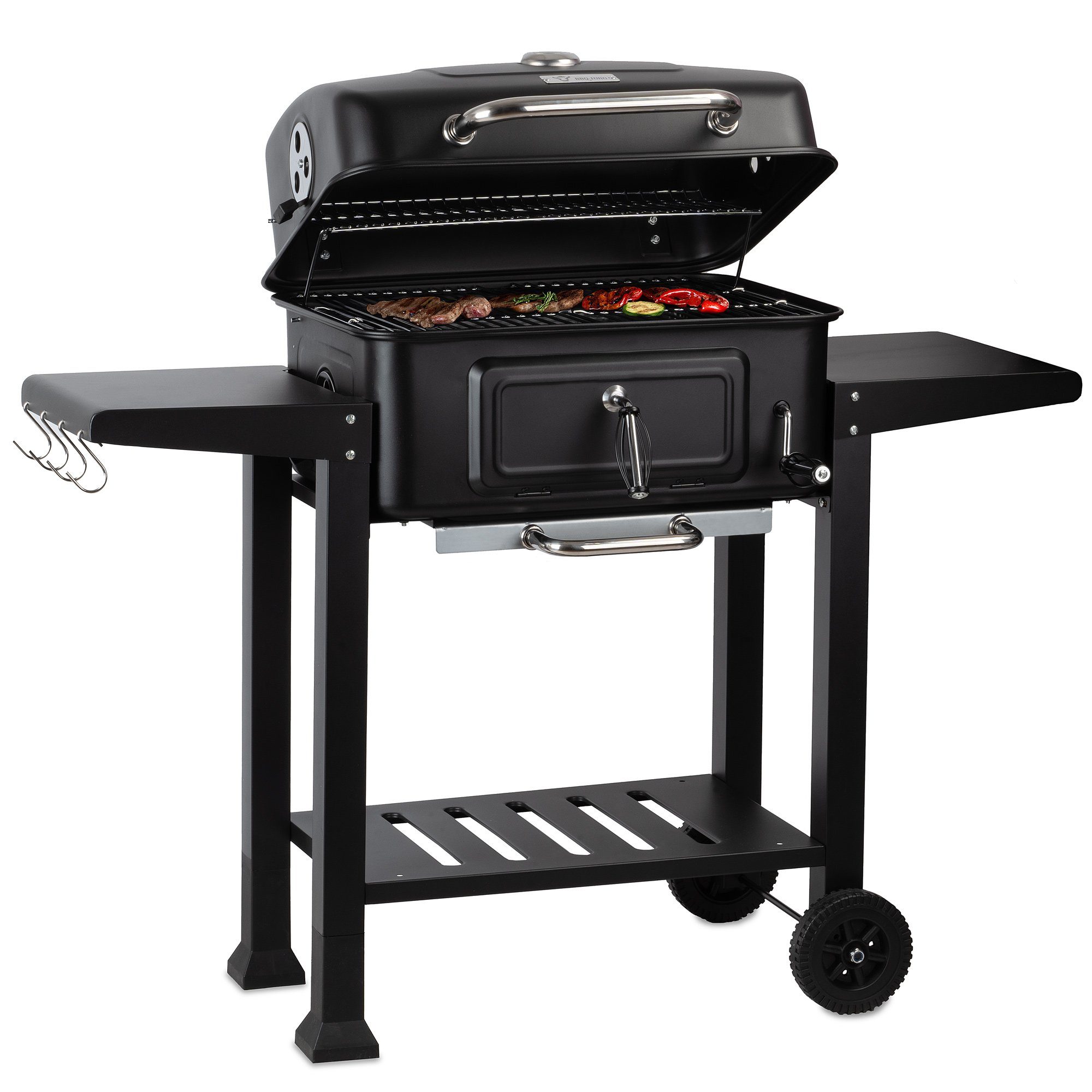 Holzkohlegrill Holzkohle Grillwagen mit höhenverstellbarer Kohleschale, Holzgrill