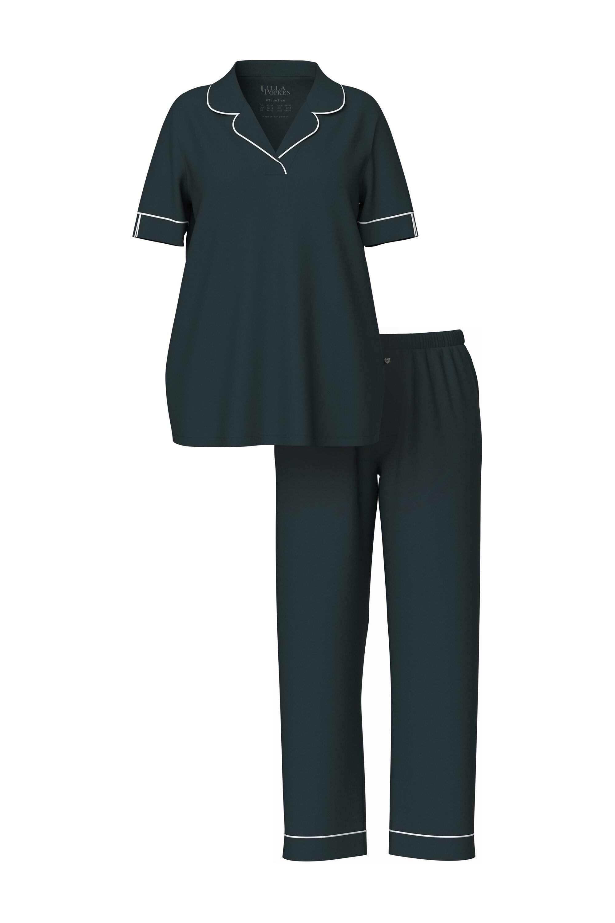 Ulla Popken Pyjama Pyjama Zierpaspeln Reverskragen Halbarm günstig online kaufen