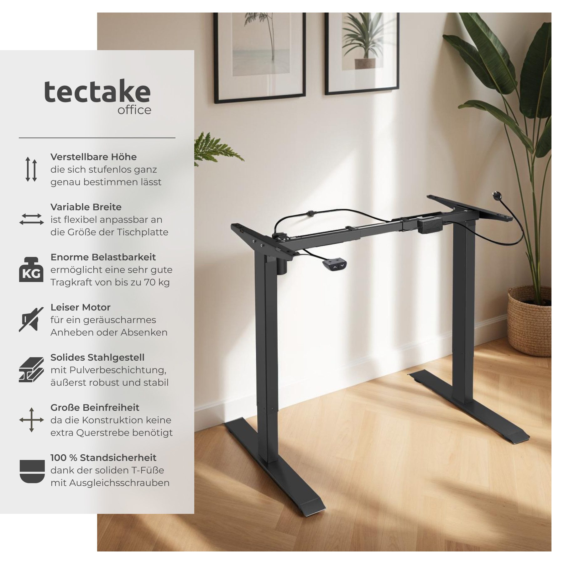 tectake Tischgestell Schreibtischgestell elektrisch höhenverstellbar 85-129 günstig online kaufen