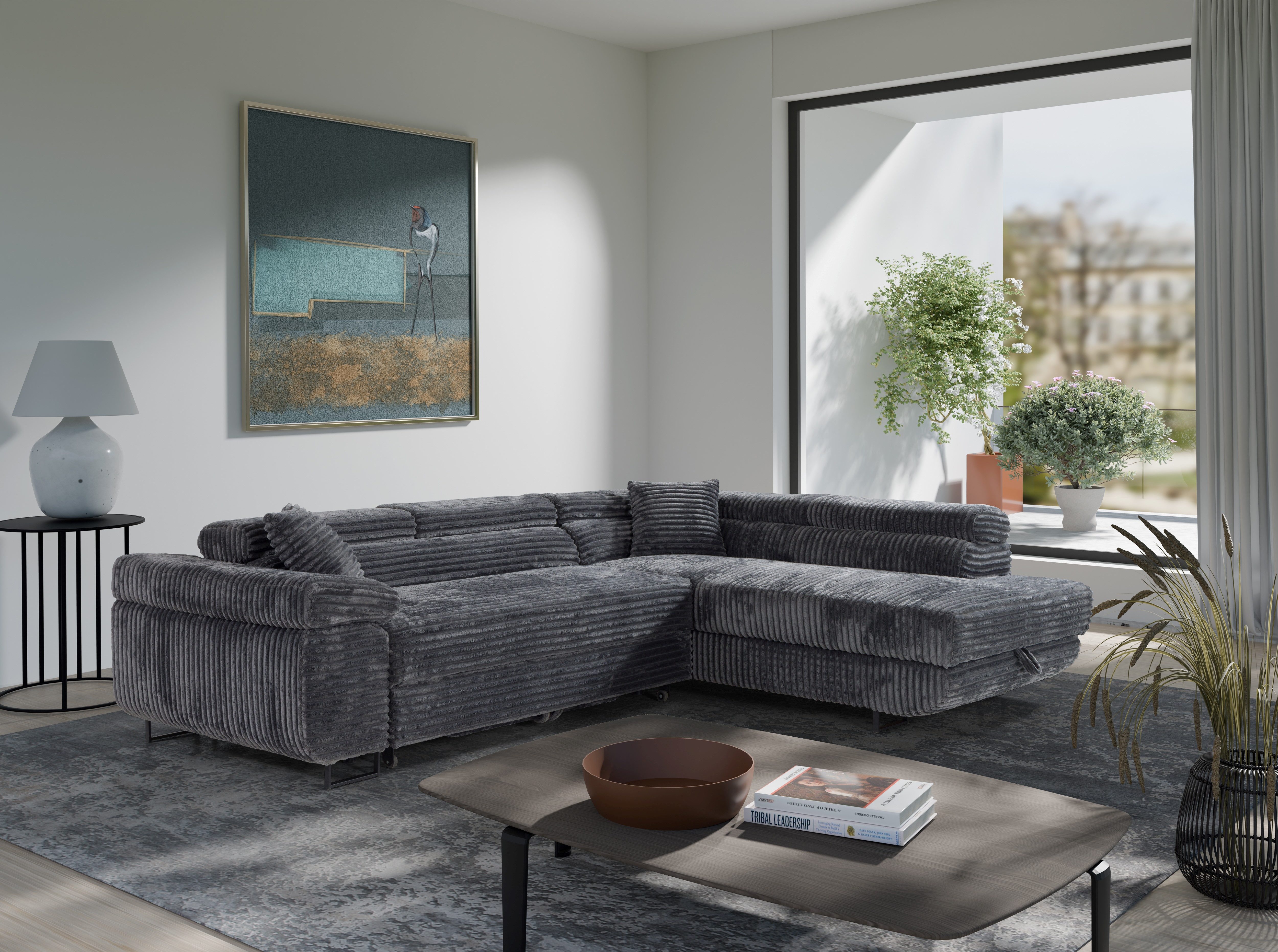 M-Punkt24 Ecksofa MIAMI TILIA, Cordstoff Grau günstig online kaufen