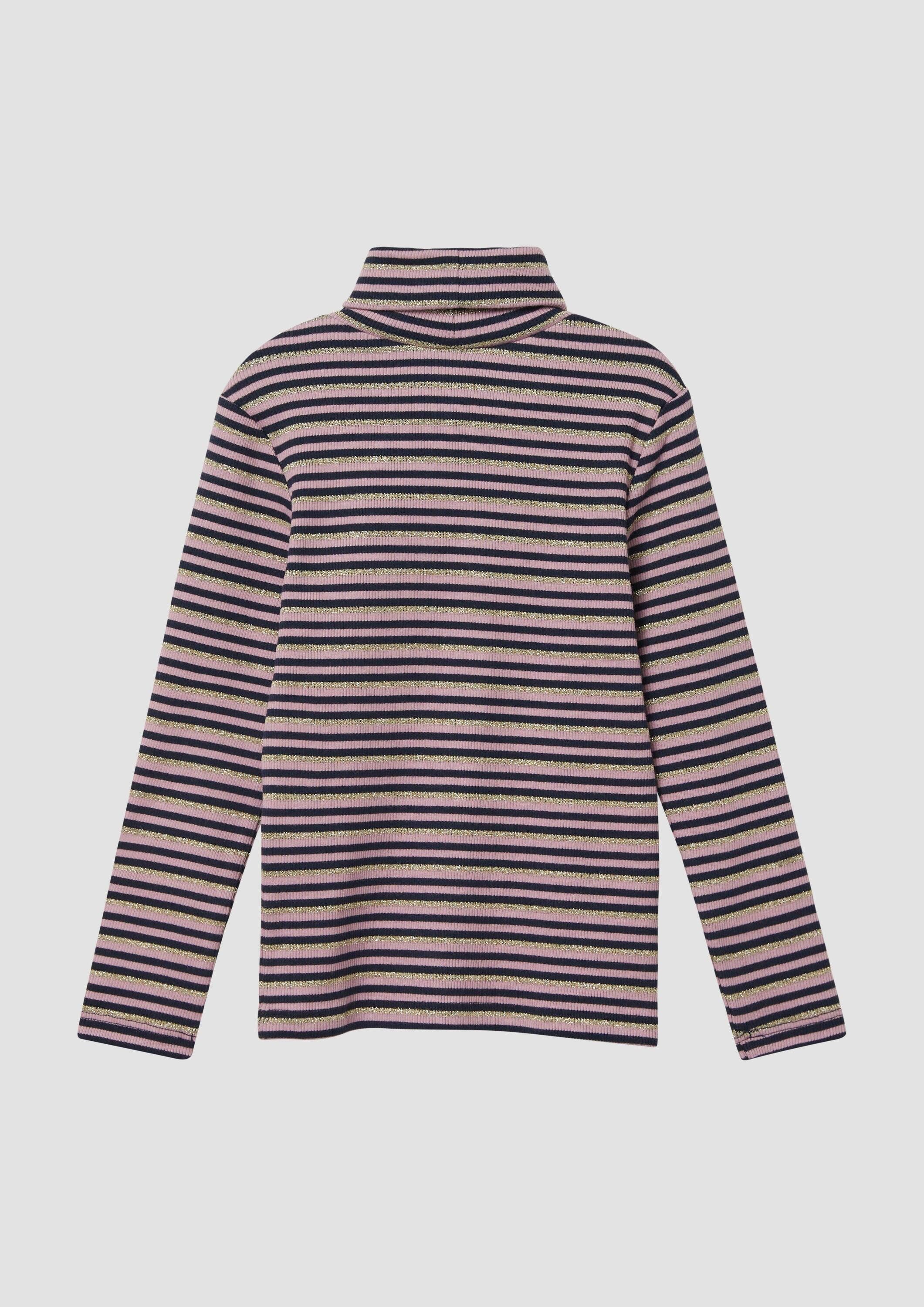 s.Oliver Langarmshirt T-Shirt Geripptes Rollkragen-Longsleeve mit Glitzergarn