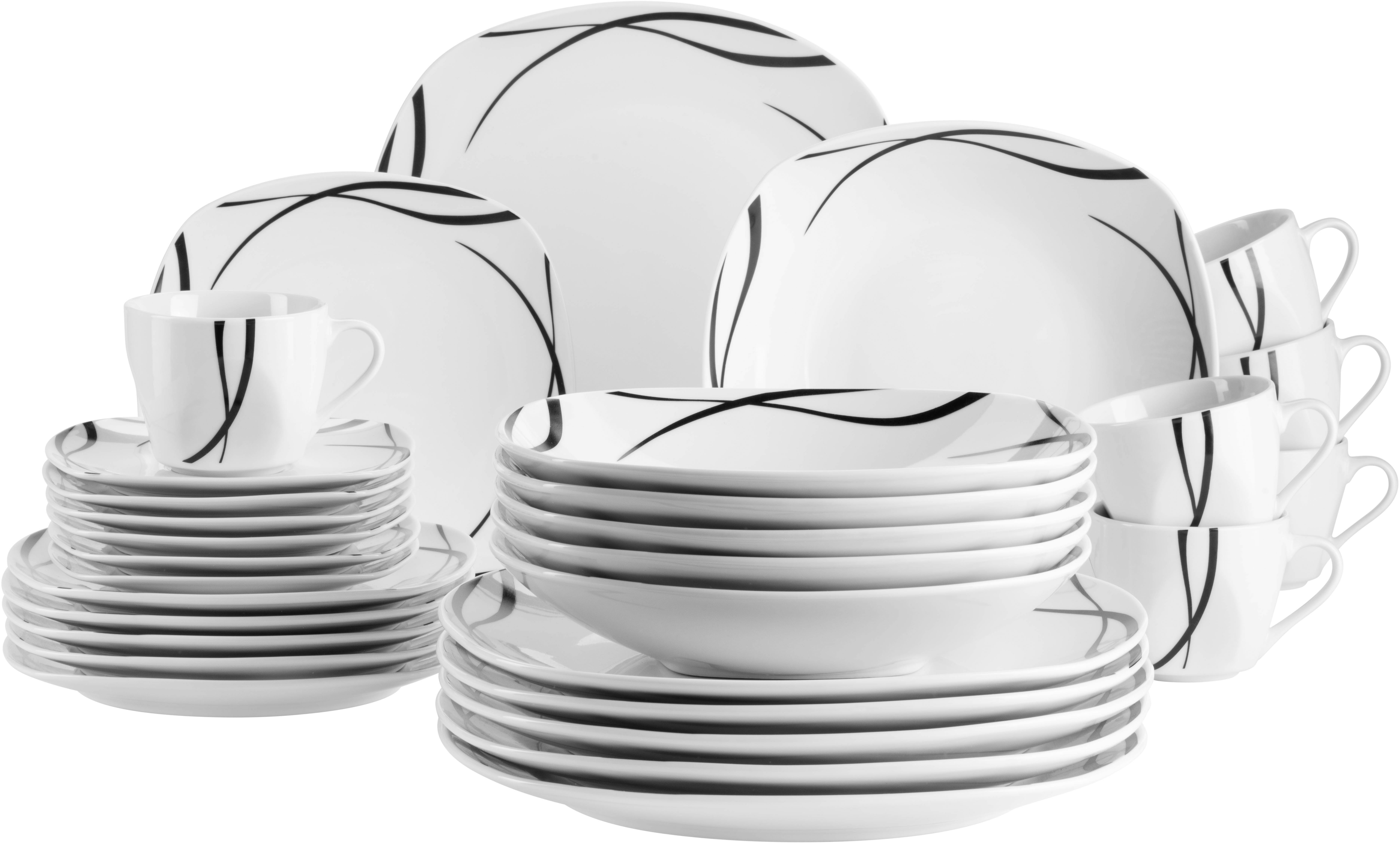 MÄSER Kombiservice DECORA, Geschirr-Set, Porzellan (30-tlg), 6 Personen, Porzellan