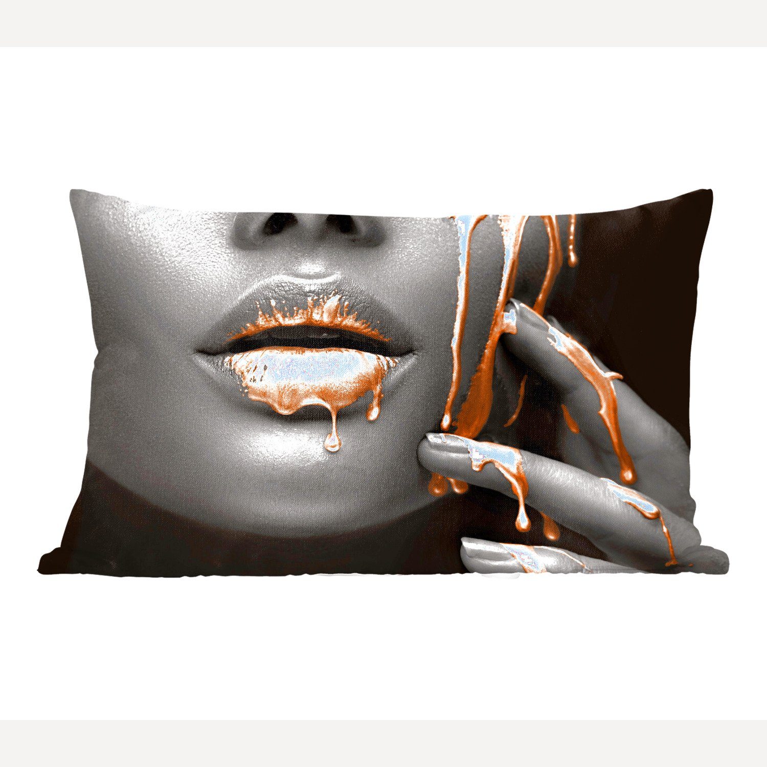 MuchoWow Dekokissen Lippen - Orange - Schwarz, Wohzimmer Dekoration, Zierkissen, Dekokissen mit Füllung, Schlafzimmer