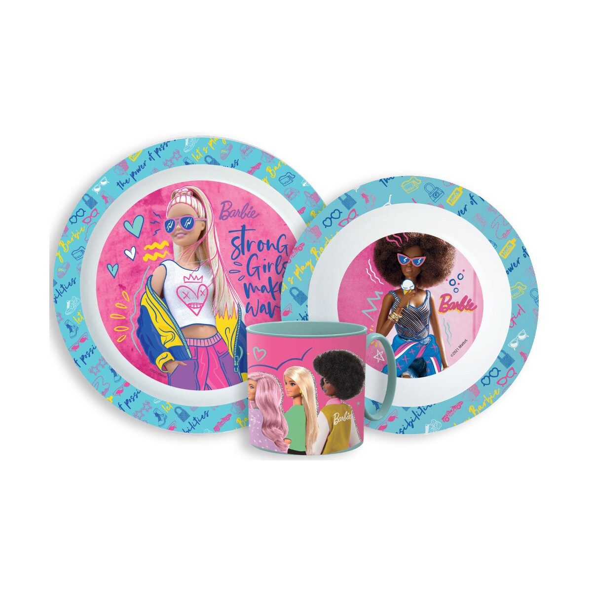 Barbie Kindergeschirr-Set Barbie Stylish Essgeschirr Micro Kunststoff Set mit Becher
