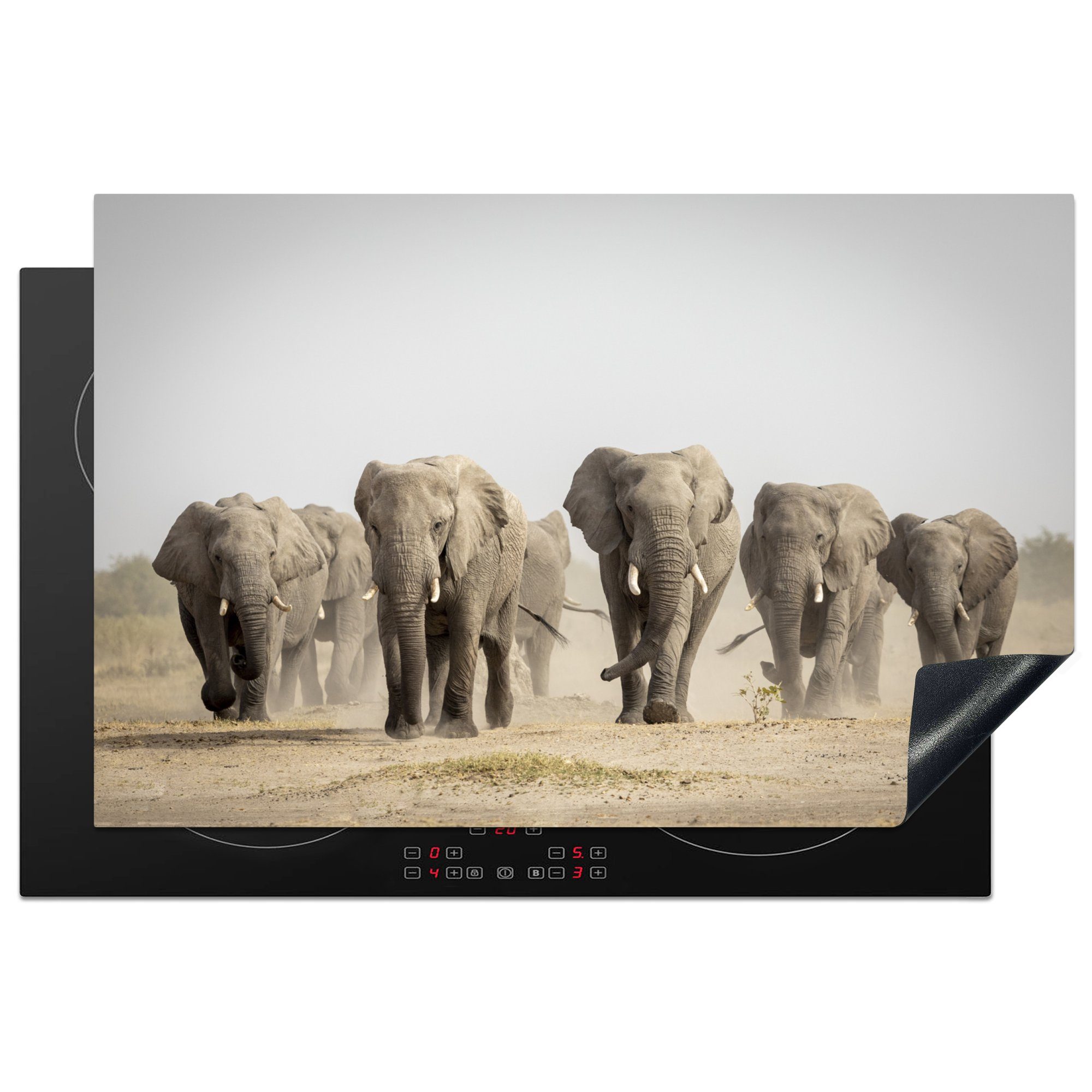 - MuchoWow Herdblende-/Abdeckplatte - Schutz Vinyl, (1 cm, die für küche, Stoff, tlg), Induktionskochfeld Afrikanisch Elefant Ceranfeldabdeckung 81x52