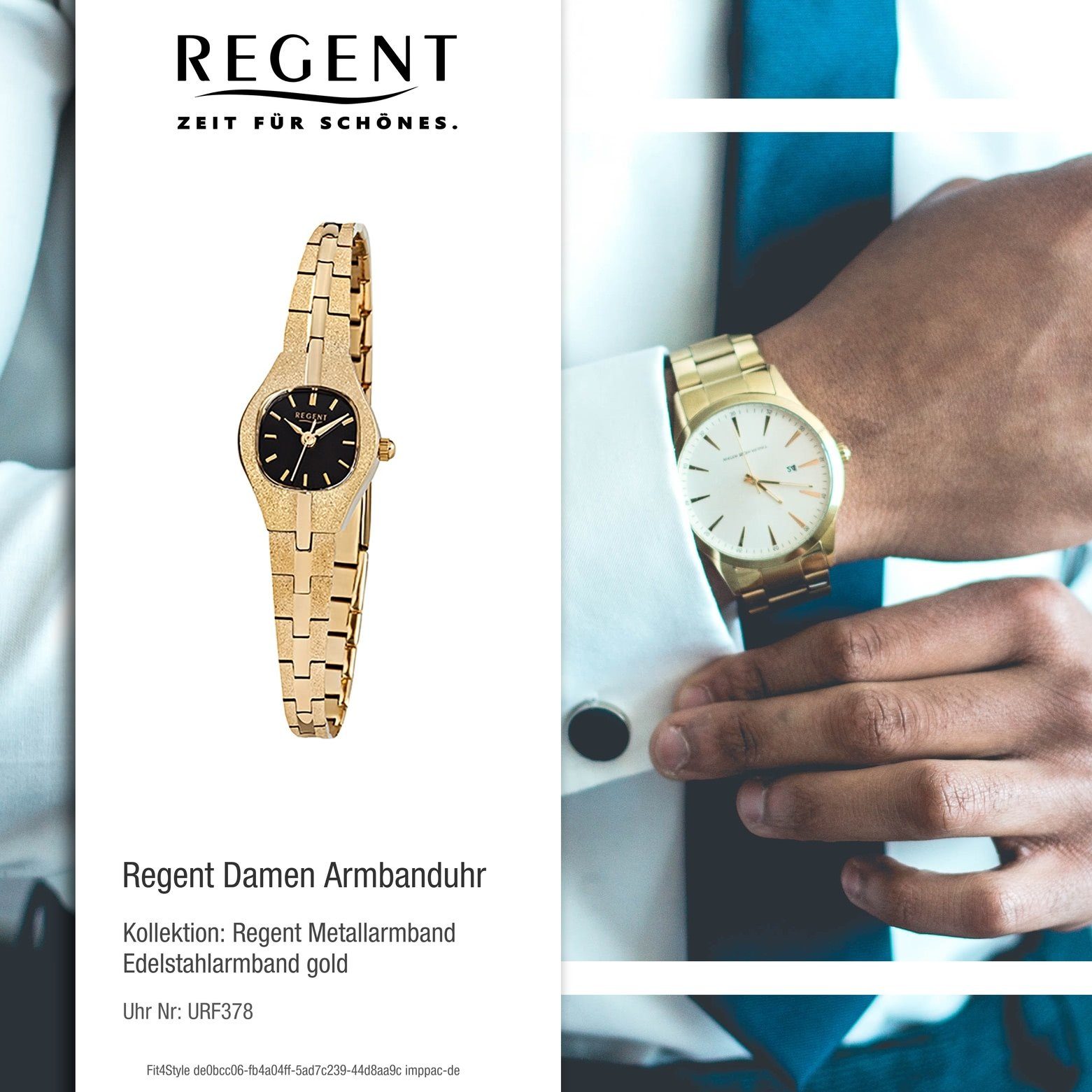 Quarzuhr Regent Analog (ca. Damen Armbanduhr Damen-Armbanduhr 18x23mm), ionenplattiert F-378, Edelstahl, klein eckig, Regent gold